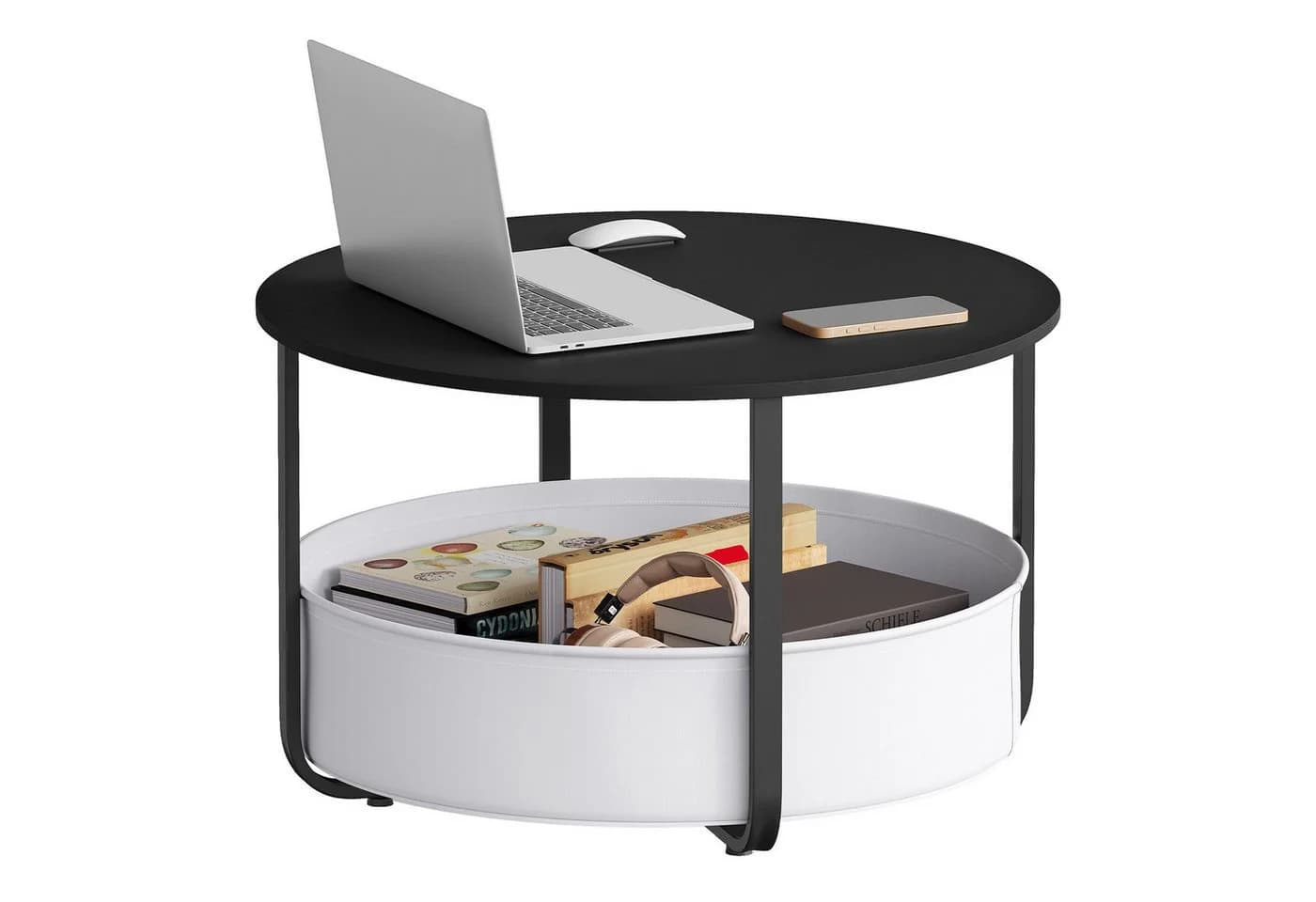 Woltu Runder Couchtisch mit Aufbewahrungskorb Schwarz/Weiß - Bild 2