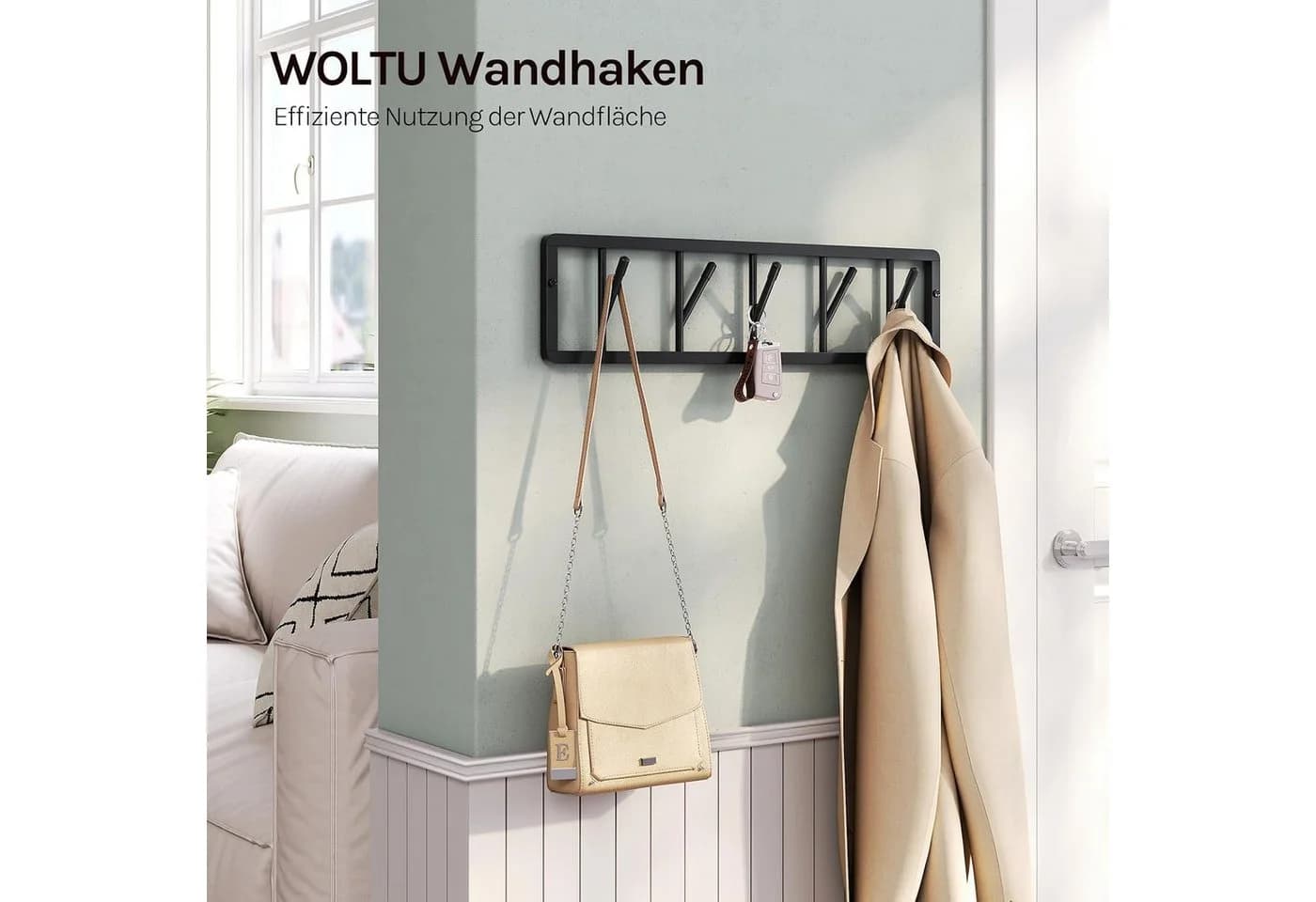 Woltu Wandgarderobe mit 5 drehbaren Haken aus Metall Schwarz/Weiß