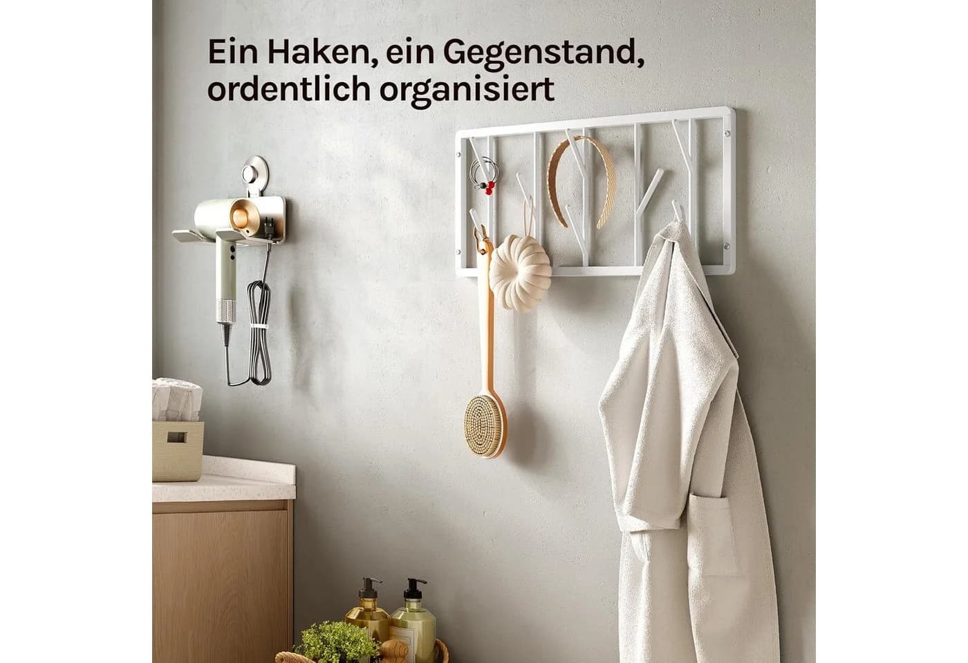 Woltu Wandgarderobe mit 8 drehbaren Haken Metall Schwarz/Weiß - Bild 4
