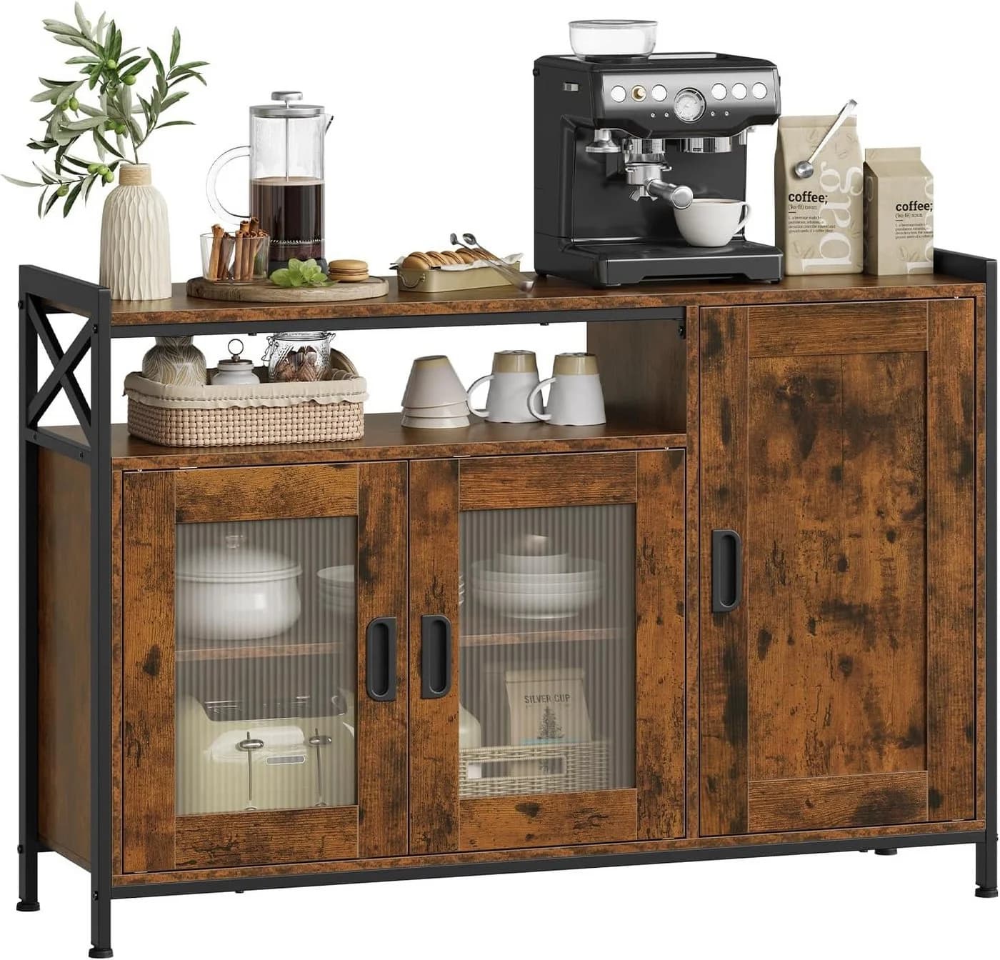 Woltu Sideboard Braune Holzoptik mit Metall - Bild 2