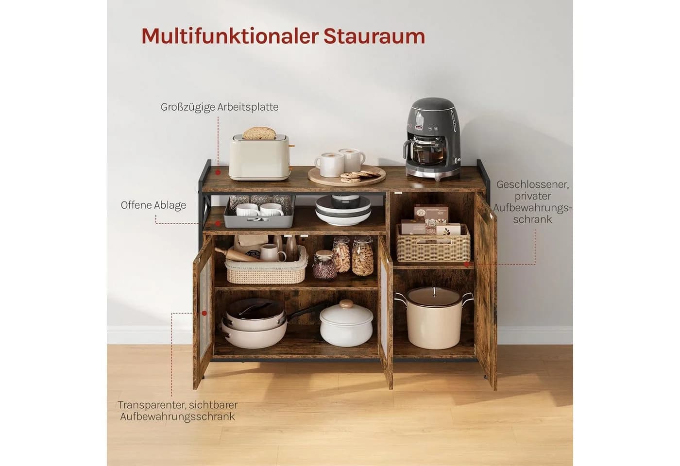 Woltu Sideboard Braune Holzoptik mit Metall - Bild 4