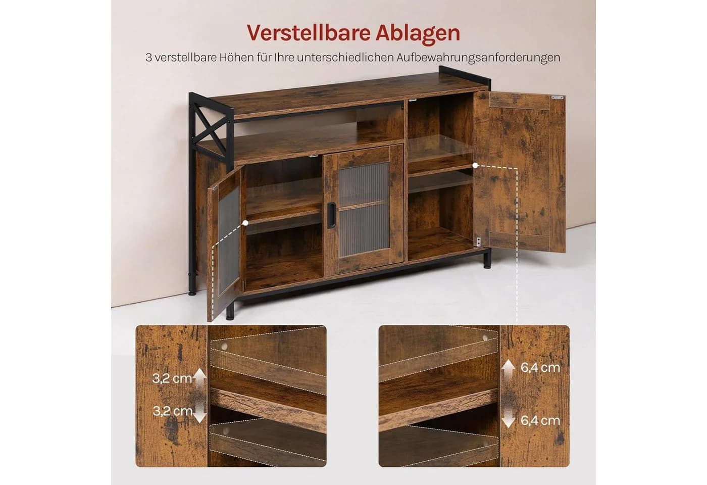 Woltu Sideboard Braune Holzoptik mit Metall - Bild 5