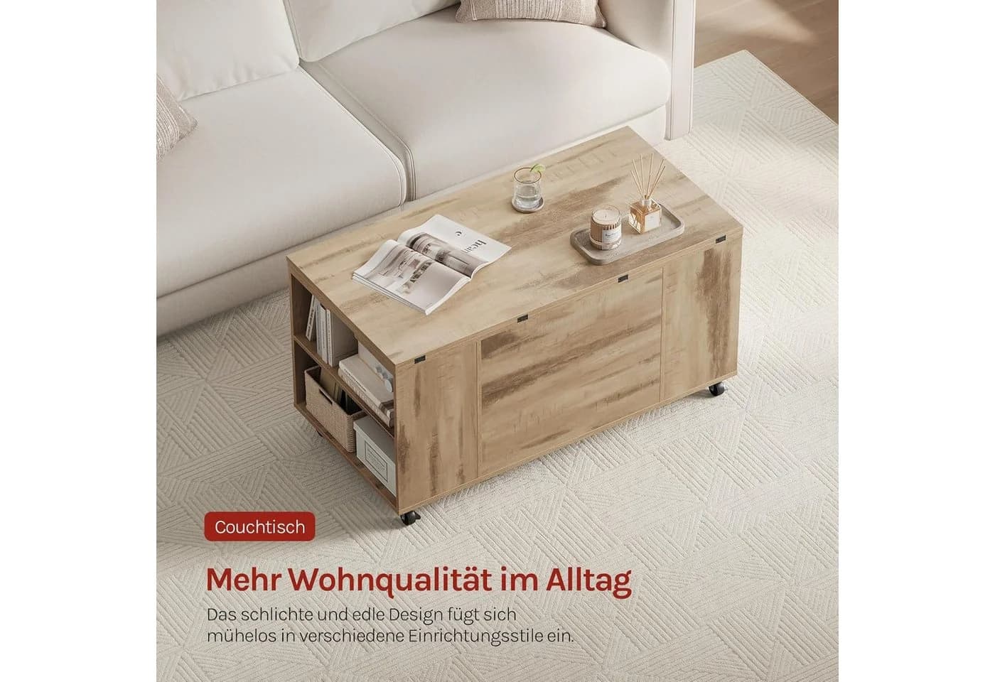 Woltu Couchtisch höhenverstellbar mit Rollen und Schublade - Bild 4