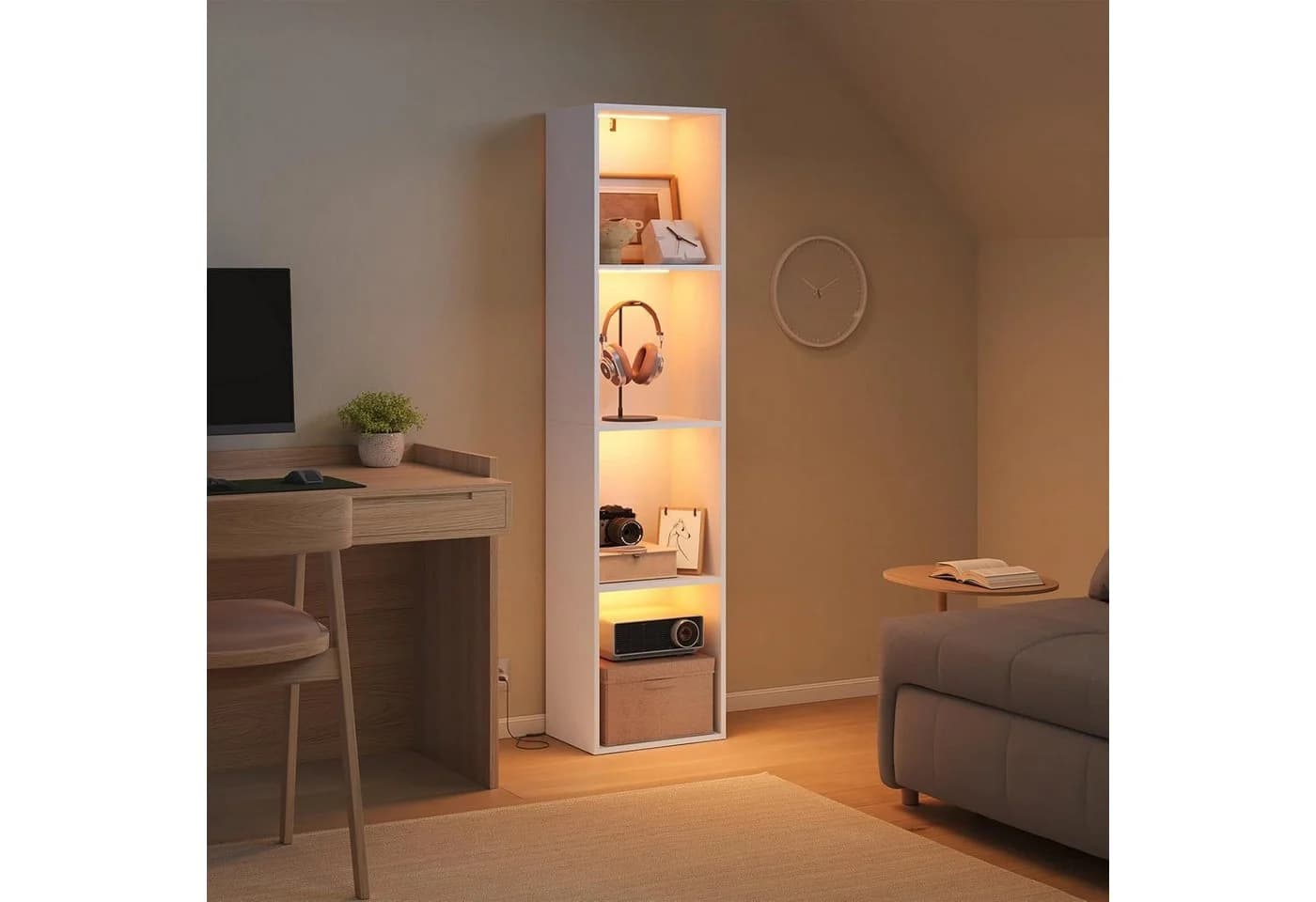 Woltu Bücherregal Weiß mit LED-Beleuchtung und Kippschutz - Bild 4