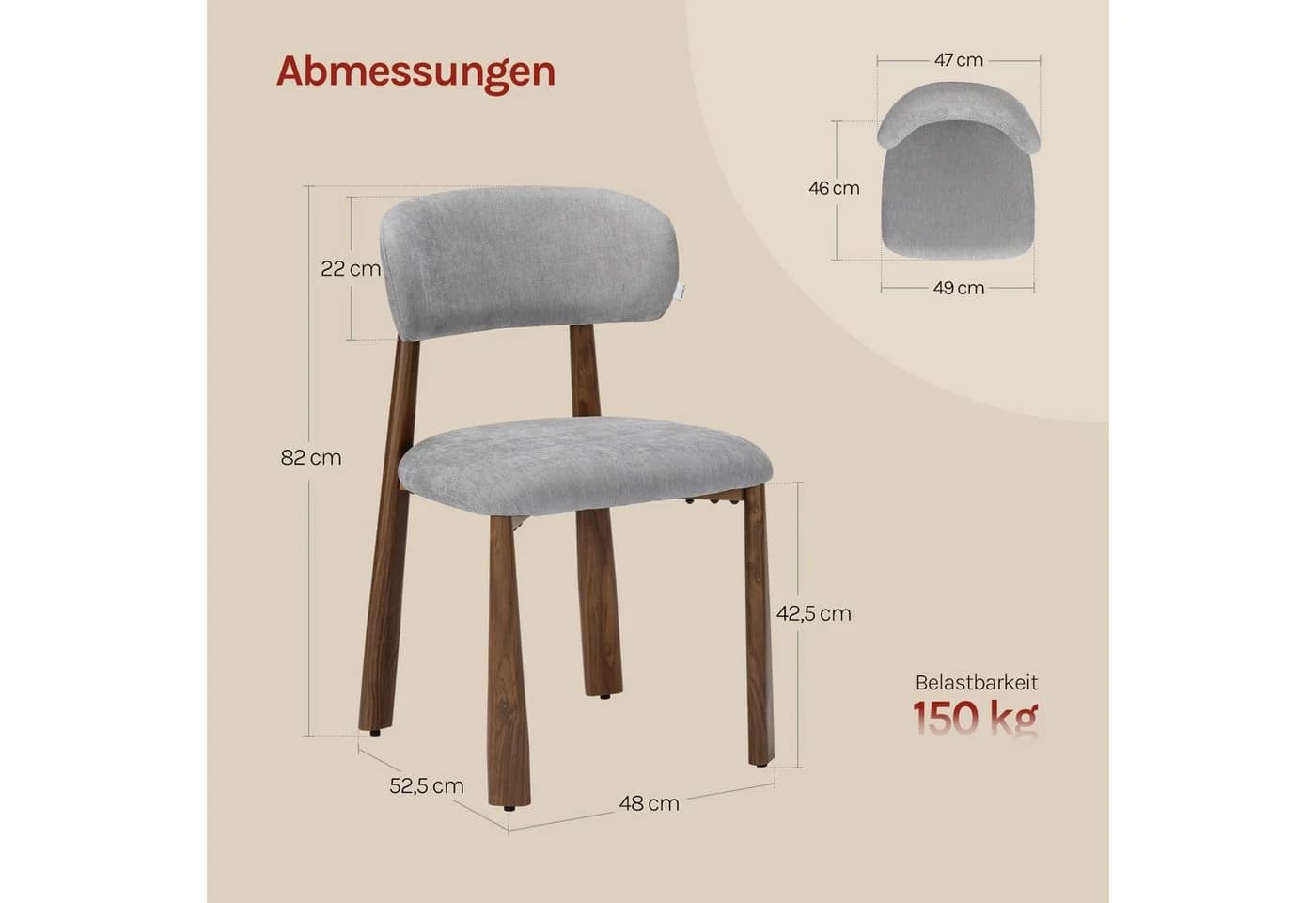 Woltu Esszimmerstuhl 6er Set Grau Chenille Metallgestell - Bild 3