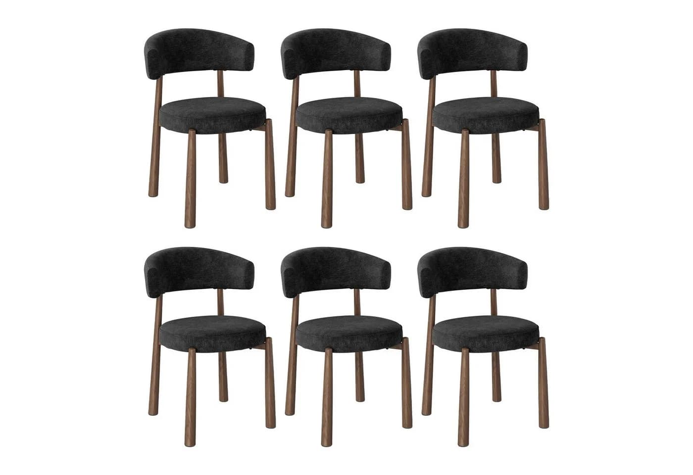 Woltu Polsterstuhl 6er Set Chenille-Bezug Metallbeine Schwarz - Bild 2