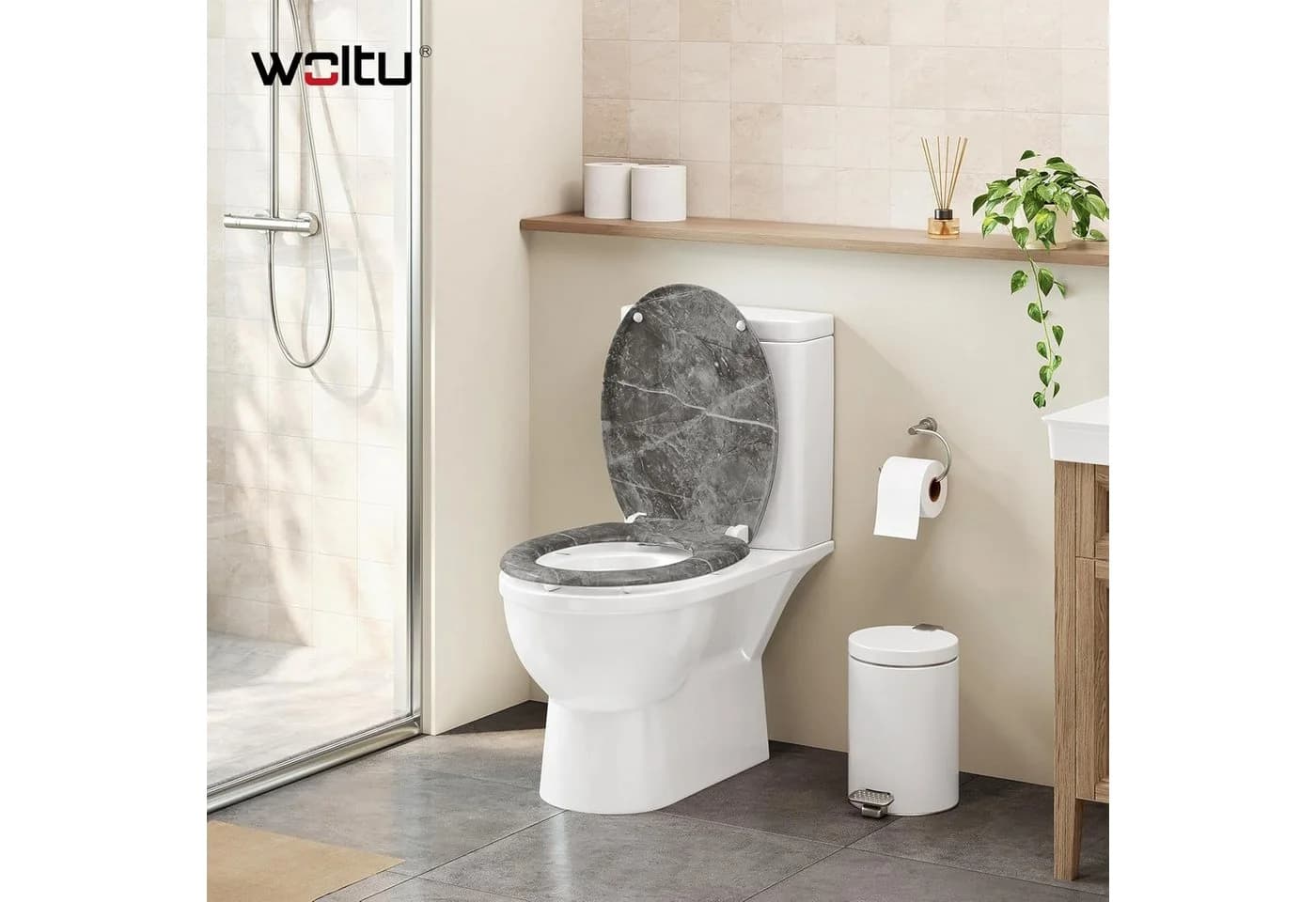 Woltu WC-Sitz Rosa Marmor mit Softclose Absenkautomatik und Quick Release