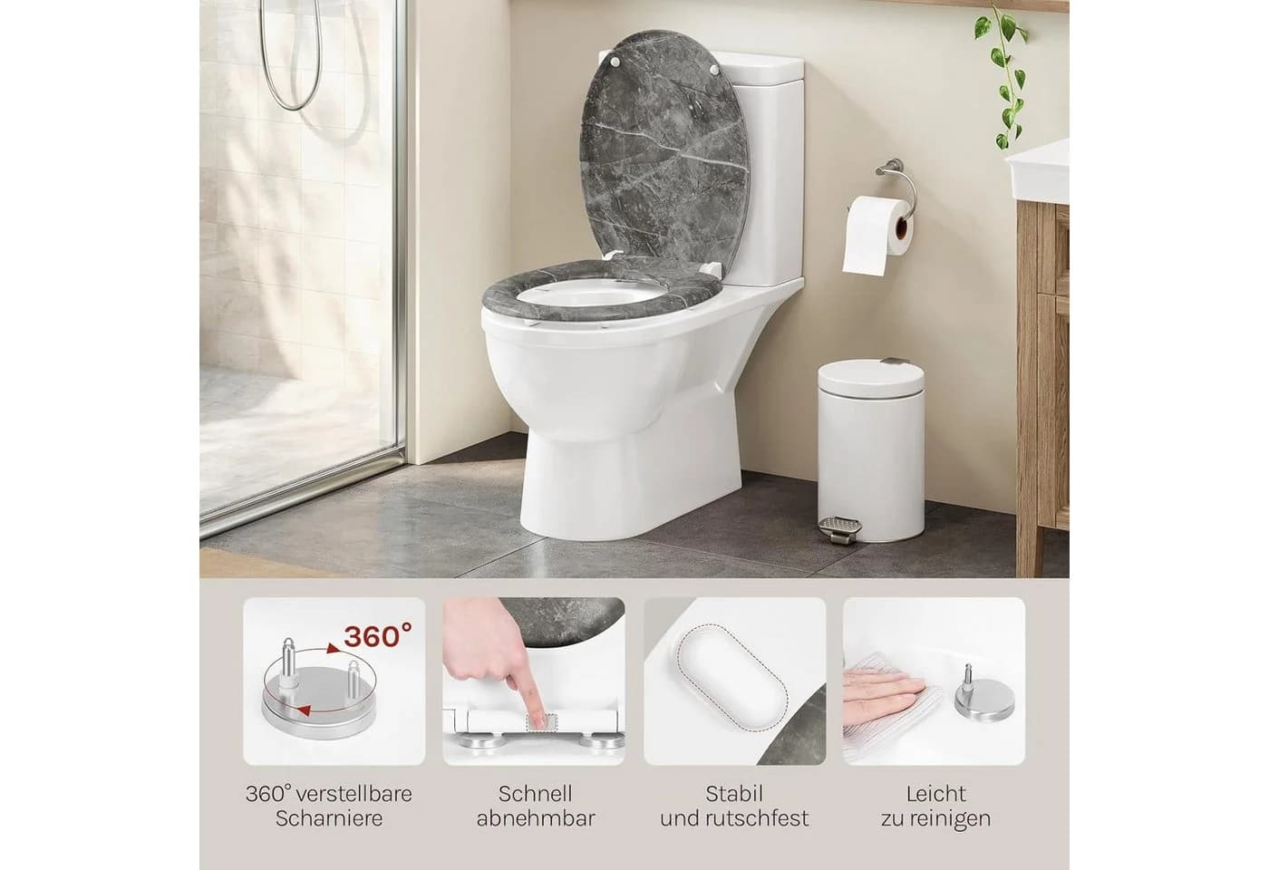 Woltu WC-Sitz Rosa Marmor mit Softclose Absenkautomatik und Quick Release - Bild 4
