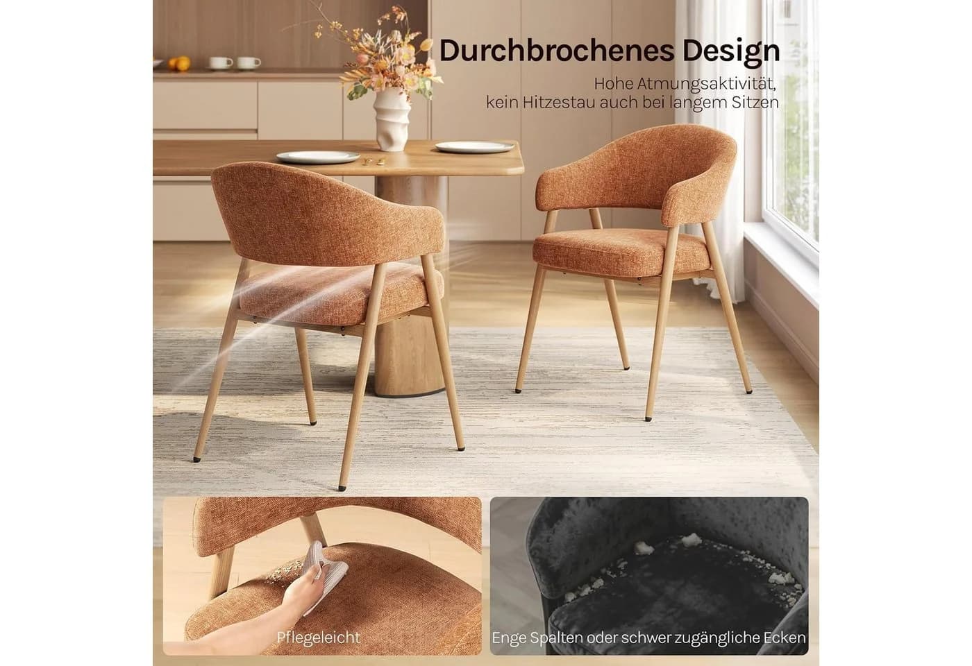 Woltu Esszimmerstuhl 2er Set Chenille Metallbeine Holzoptik Beige/Braun/Grau - Bild 5