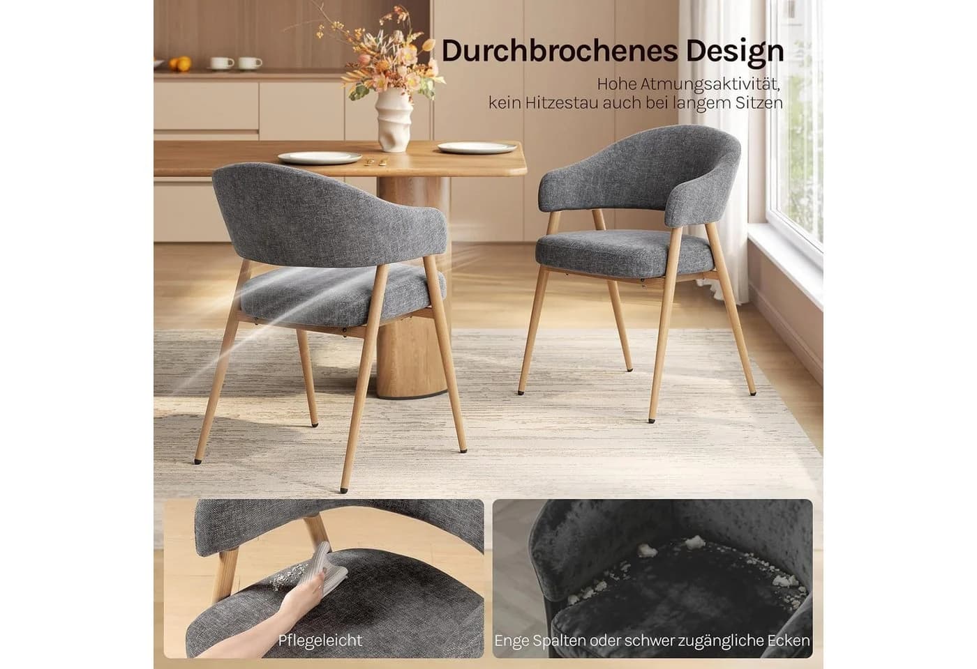 Woltu Polsterstuhl 4er Set Chenille Armlehnen Metallbeine Holzoptik - Bild 5