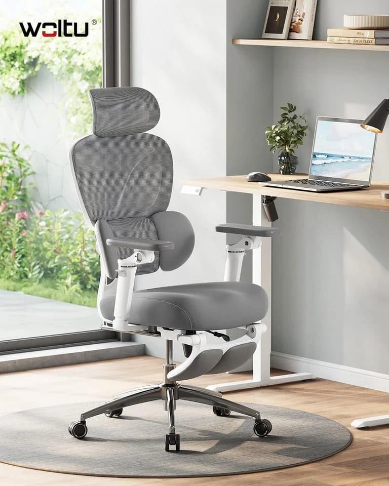 Woltu Bürostuhl Ergonomisch mit Fußstütze und verstellbarer Sitztiefe