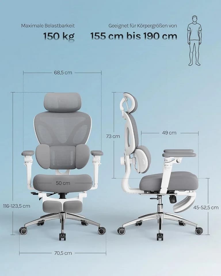 Woltu Bürostuhl Ergonomisch mit Fußstütze und verstellbarer Sitztiefe - Bild 3