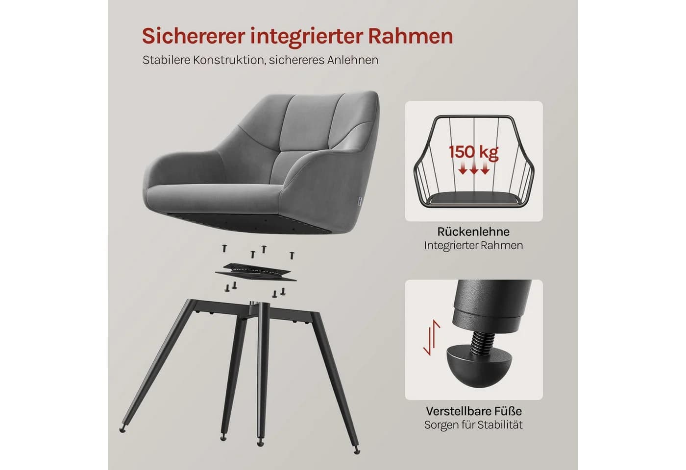 Woltu Drehbarer Esszimmerstuhl mit Armlehne Samt 4-Fuß - Bild 5
