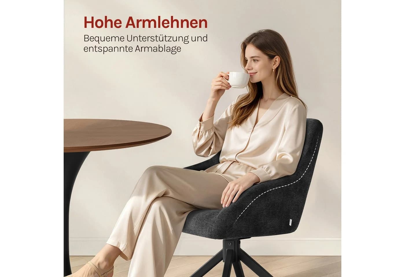 Woltu Polsterstuhl 4er-Set Schwarz Drehbar mit Armlehnen - Bild 4