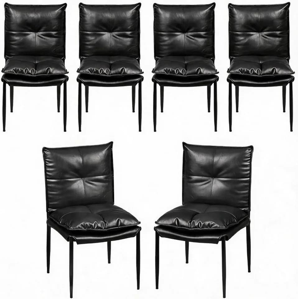 Woltu Polsterstuhl 6er Set Schwarz Kunstleder Metallbeine - Bild 2
