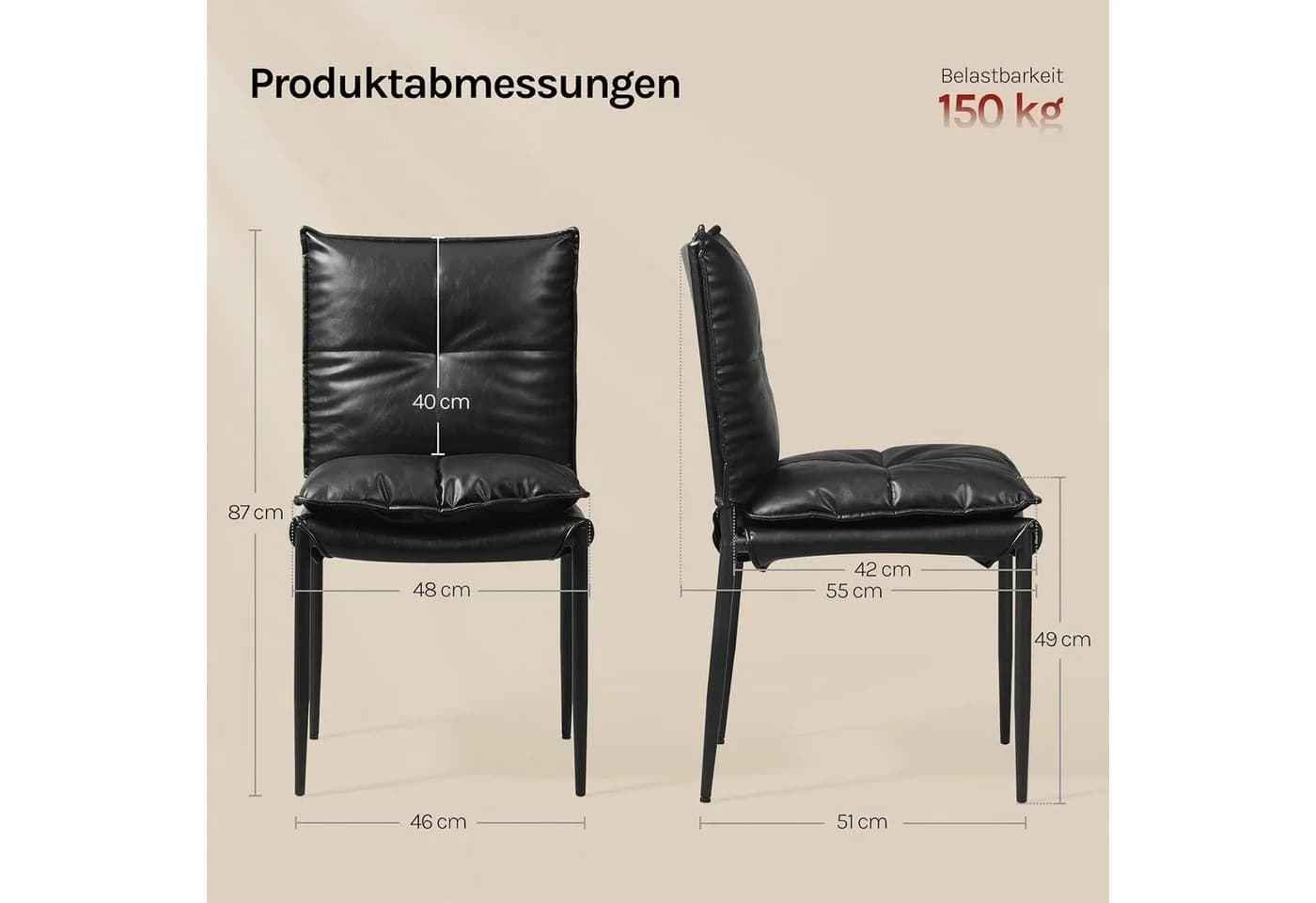 Woltu Polsterstuhl 6er Set Schwarz Kunstleder Metallbeine - Bild 3