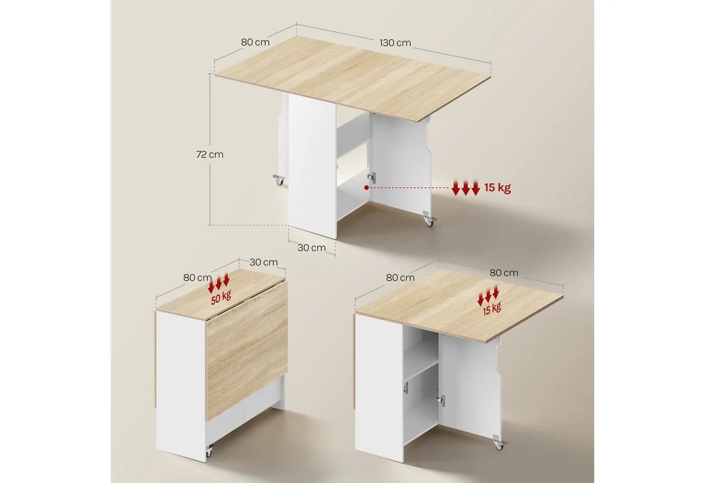 Woltu Klappbarer Esstisch Weiß Holzwerkstoff - Bild 3