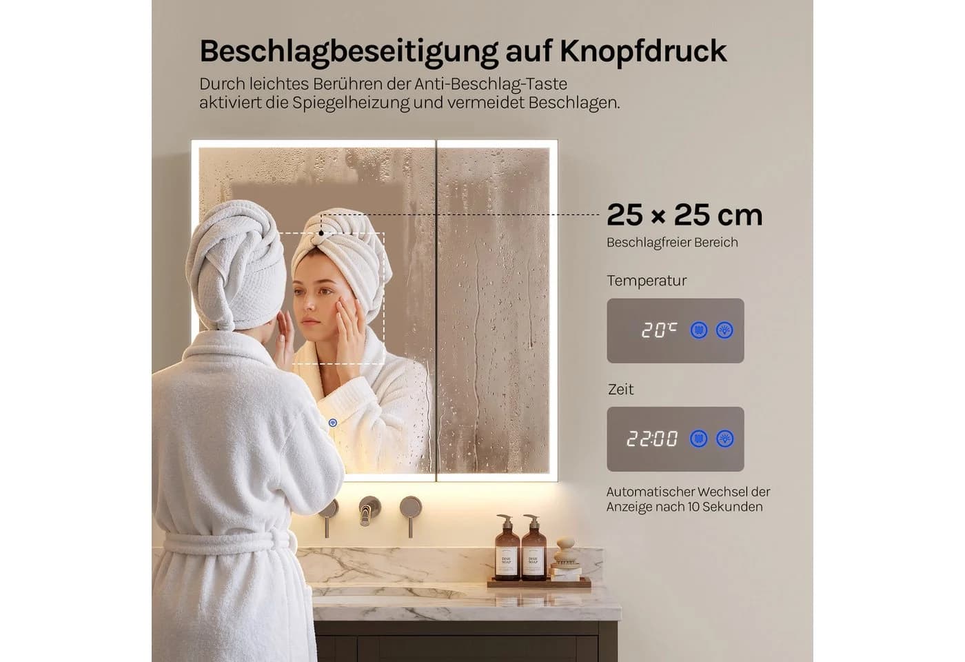 Woltu Spiegelschrank Schwarz mit Beleuchtung und Steckdosenleiste - Bild 4