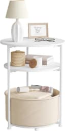 Woltu Dreistufiger Beistelltisch rund Beige/Metall mit Korb Bild 2