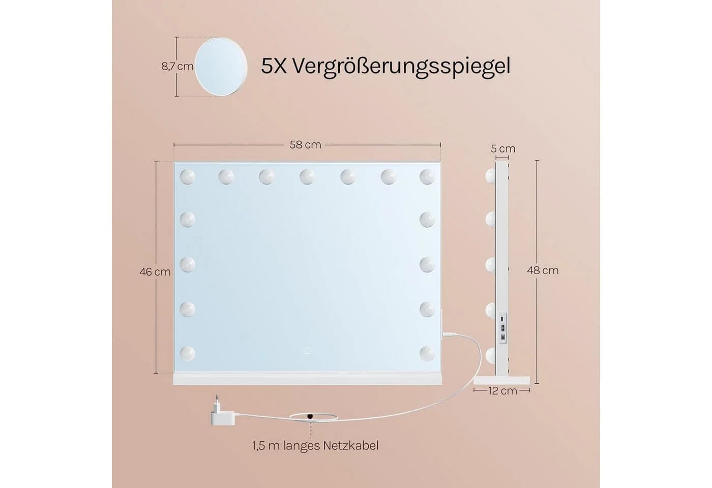Woltu Schminkspiegel mit LED-Beleuchtung und Vergrößerung - Bild 3