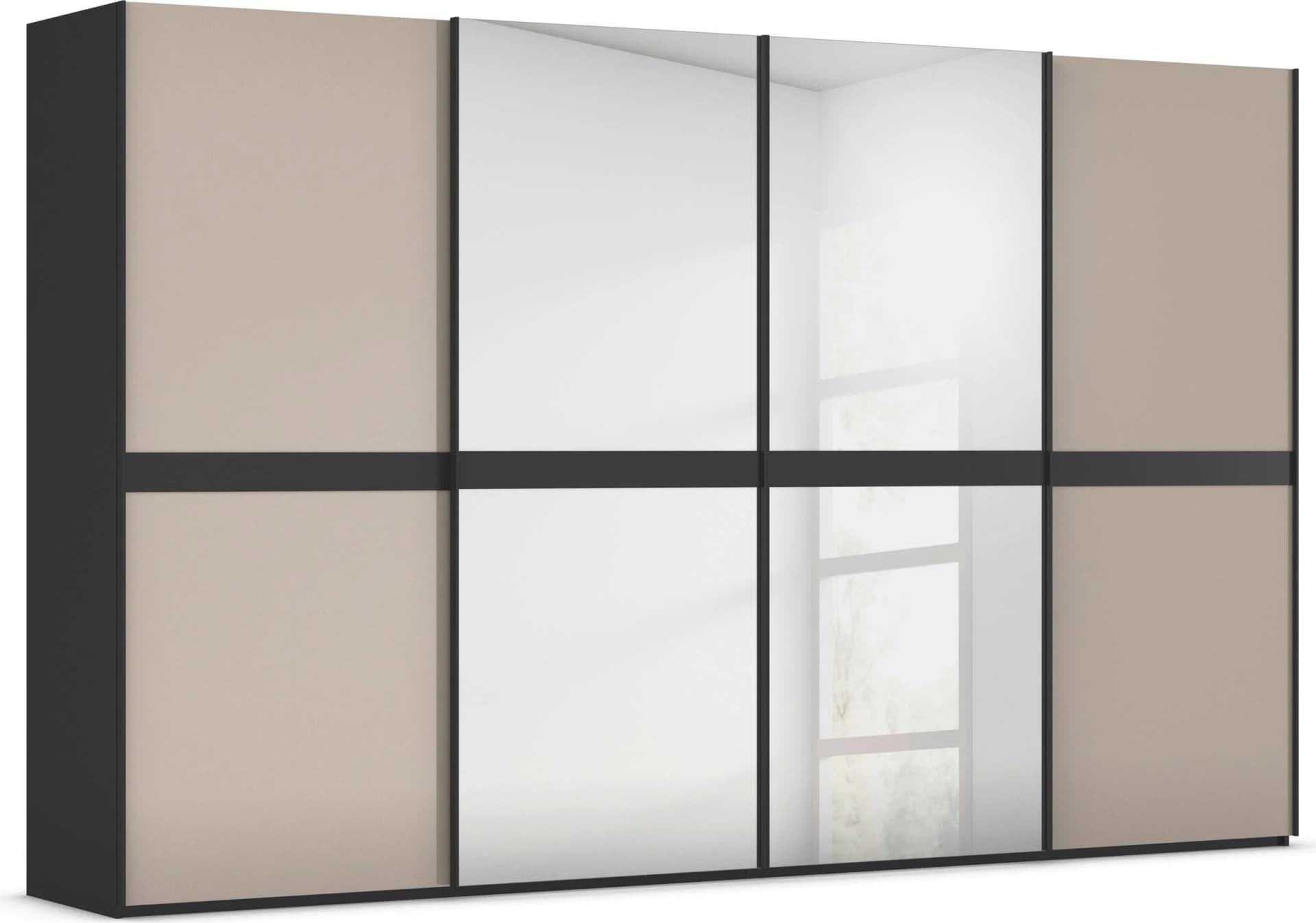 RAUCH Schwebetürenschrank SCALE-LINE Schwarz Glas Fango