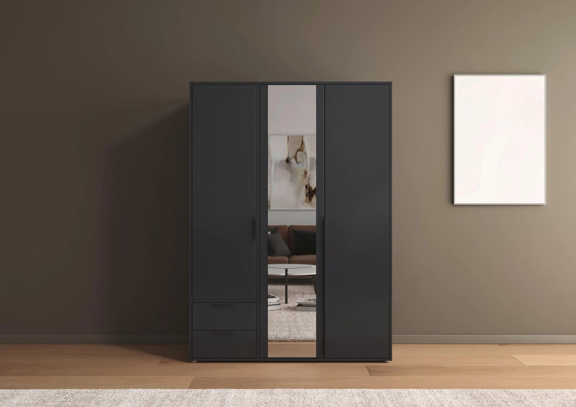 Rauch Nagata Kleiderschrank Grau mit Spiegel und Schubladen
