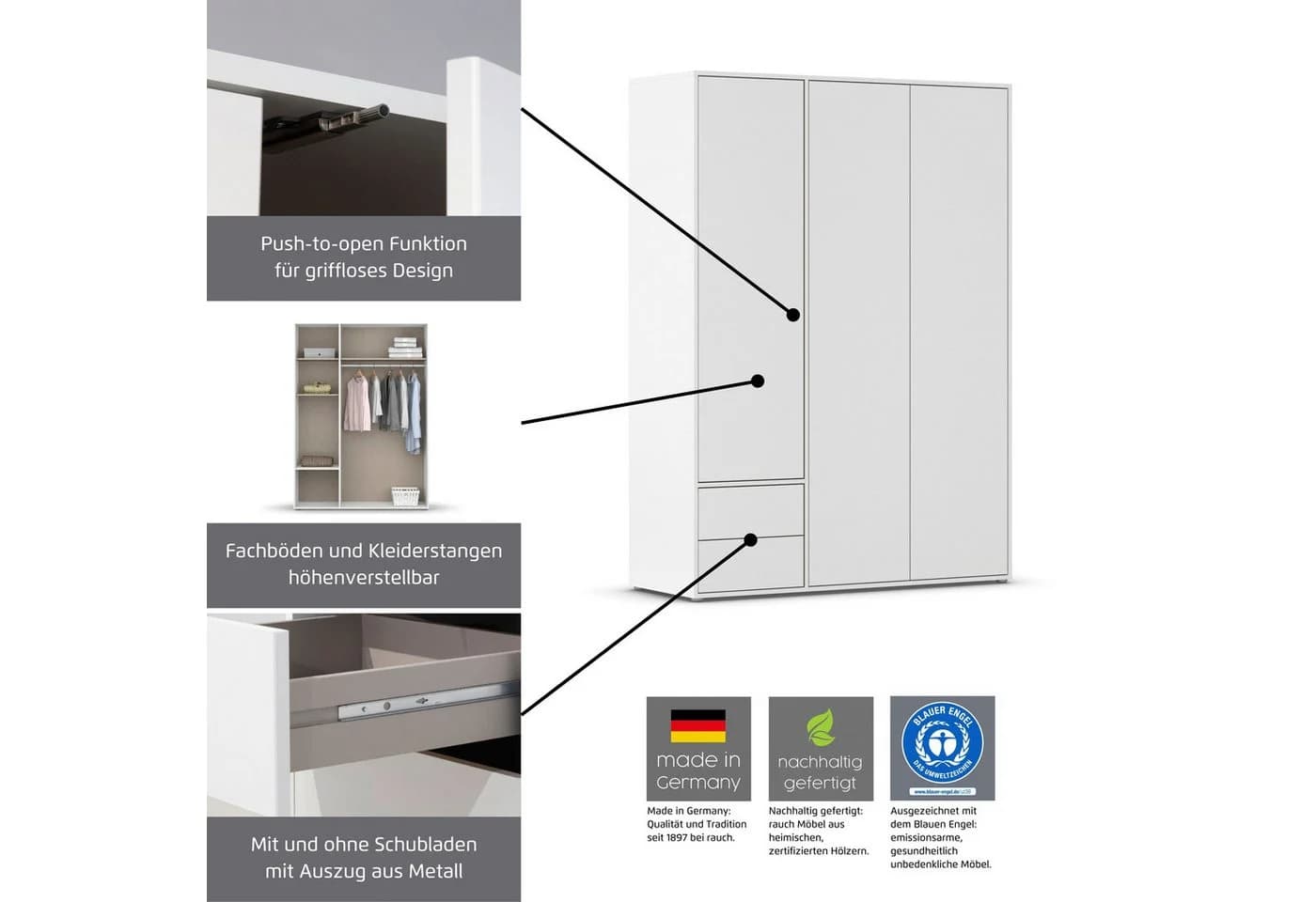 Rauch NABILA Drehtürenschrank Grau Eiche Artisan Push-to-Open - Bild 3