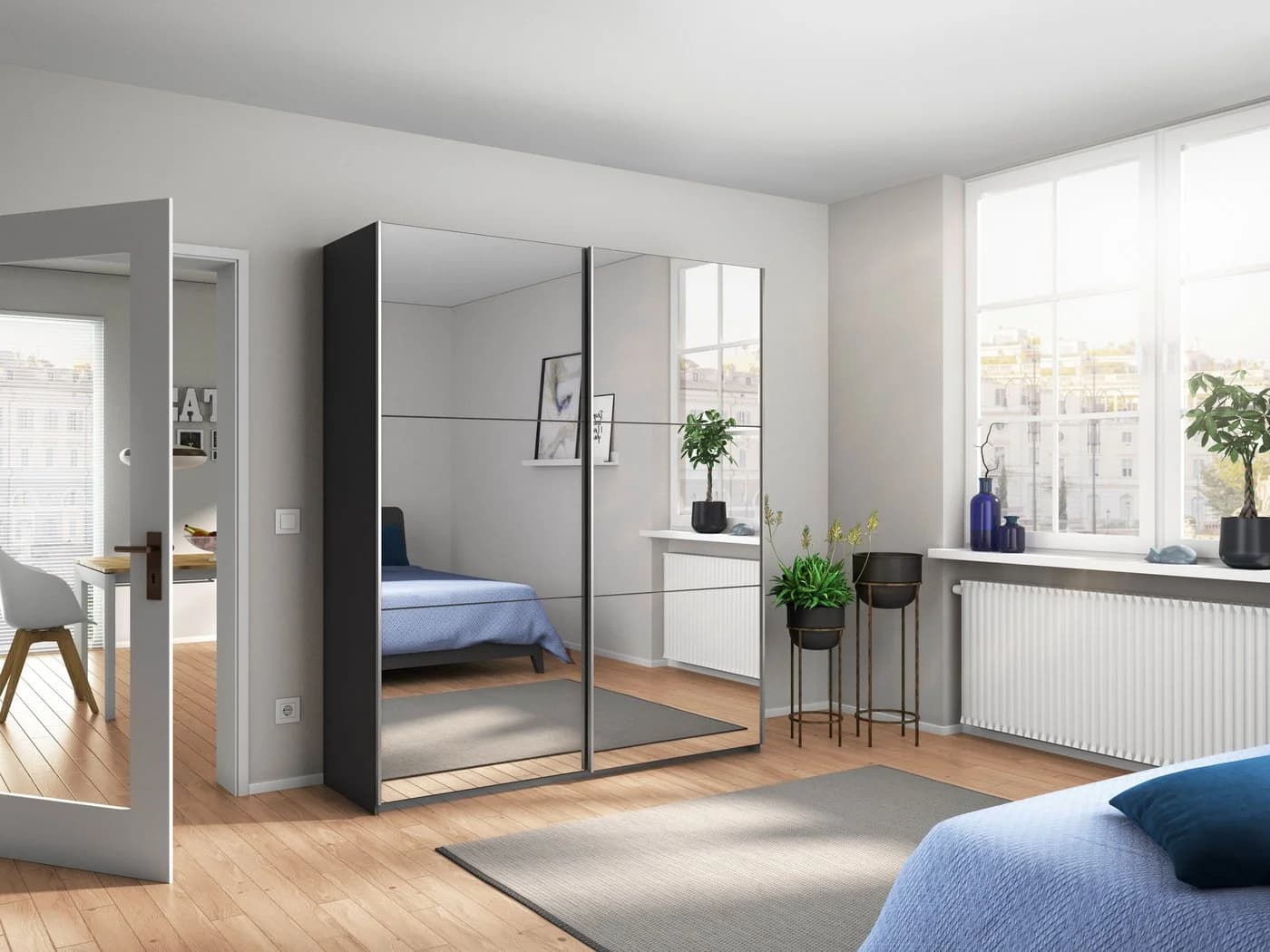 Rauch Schwebetürenschrank REFLECT Grau Metall