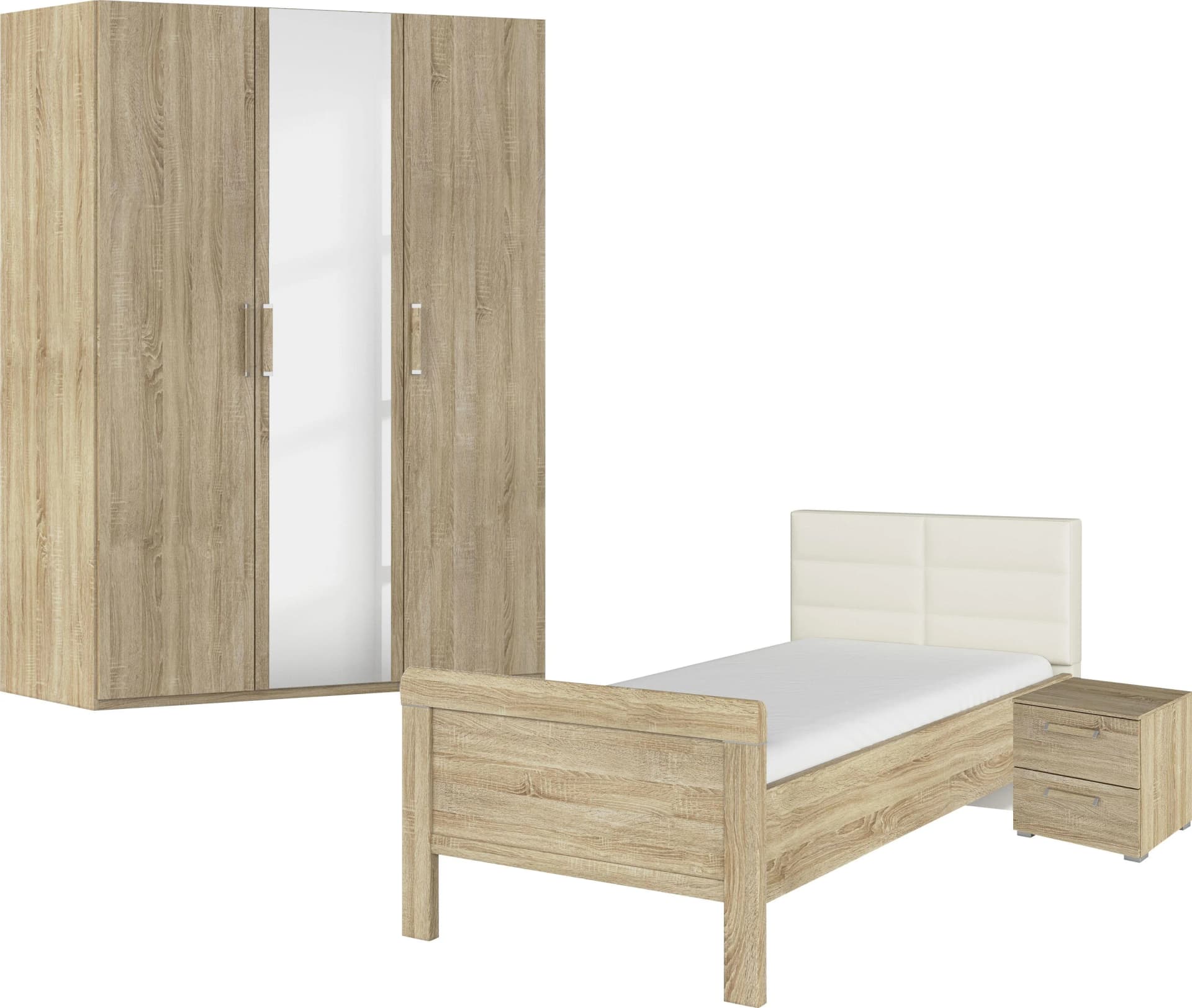 Schlafzimmer-Set Evelyn Braun Eiche Sonoma Bett 100x200cm Holzwerkstoff