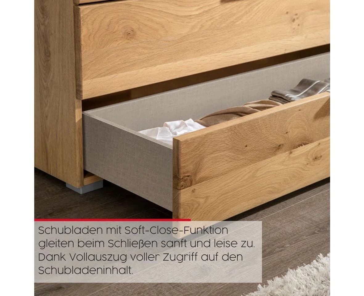 Schubkastenkommode RAUCH Sideboard Kommode Schubladenkommode KONA Beige (Champagner) Asteiche Massiv - Bild 5