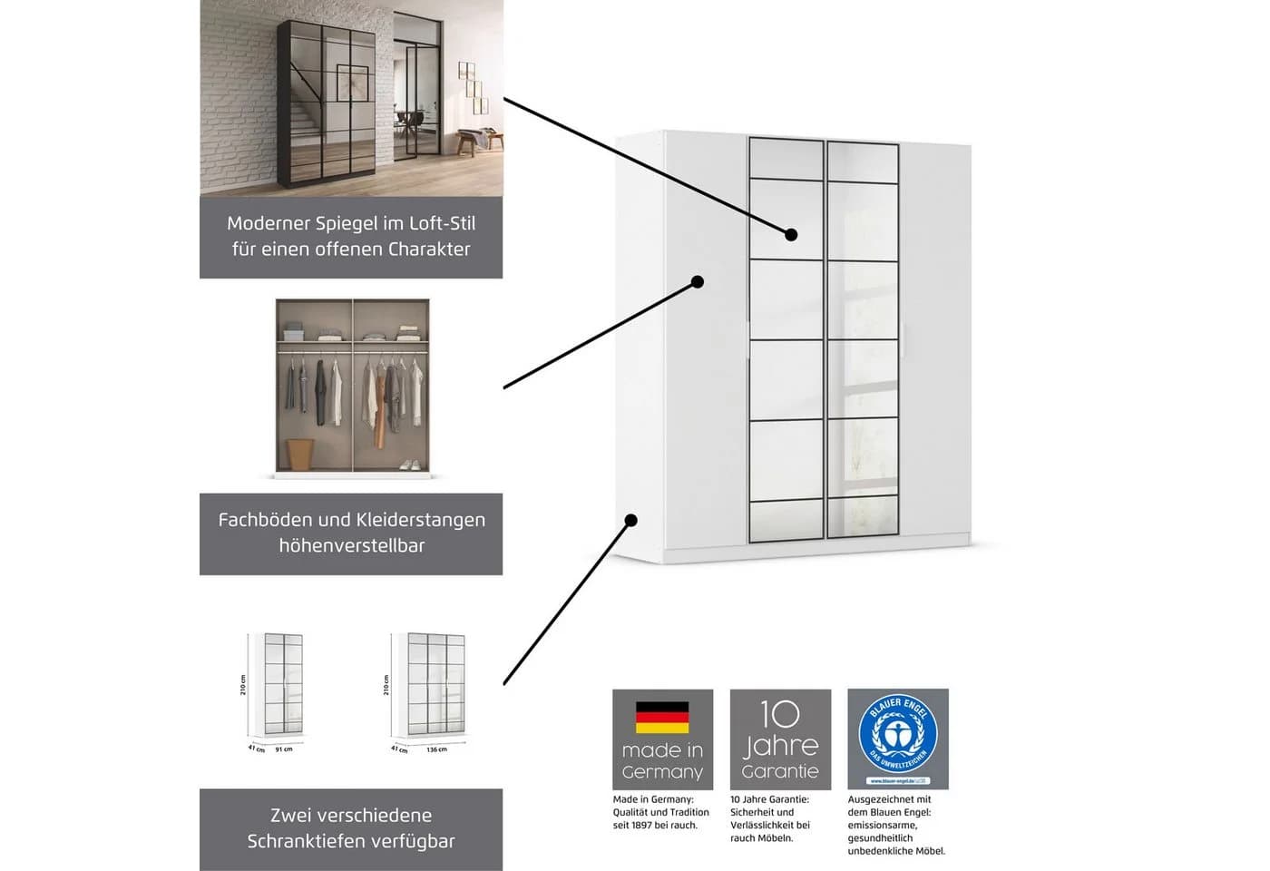 Rauch ACERO Drehtürenschrank Weiß mit Spiegelfront - Bild 5