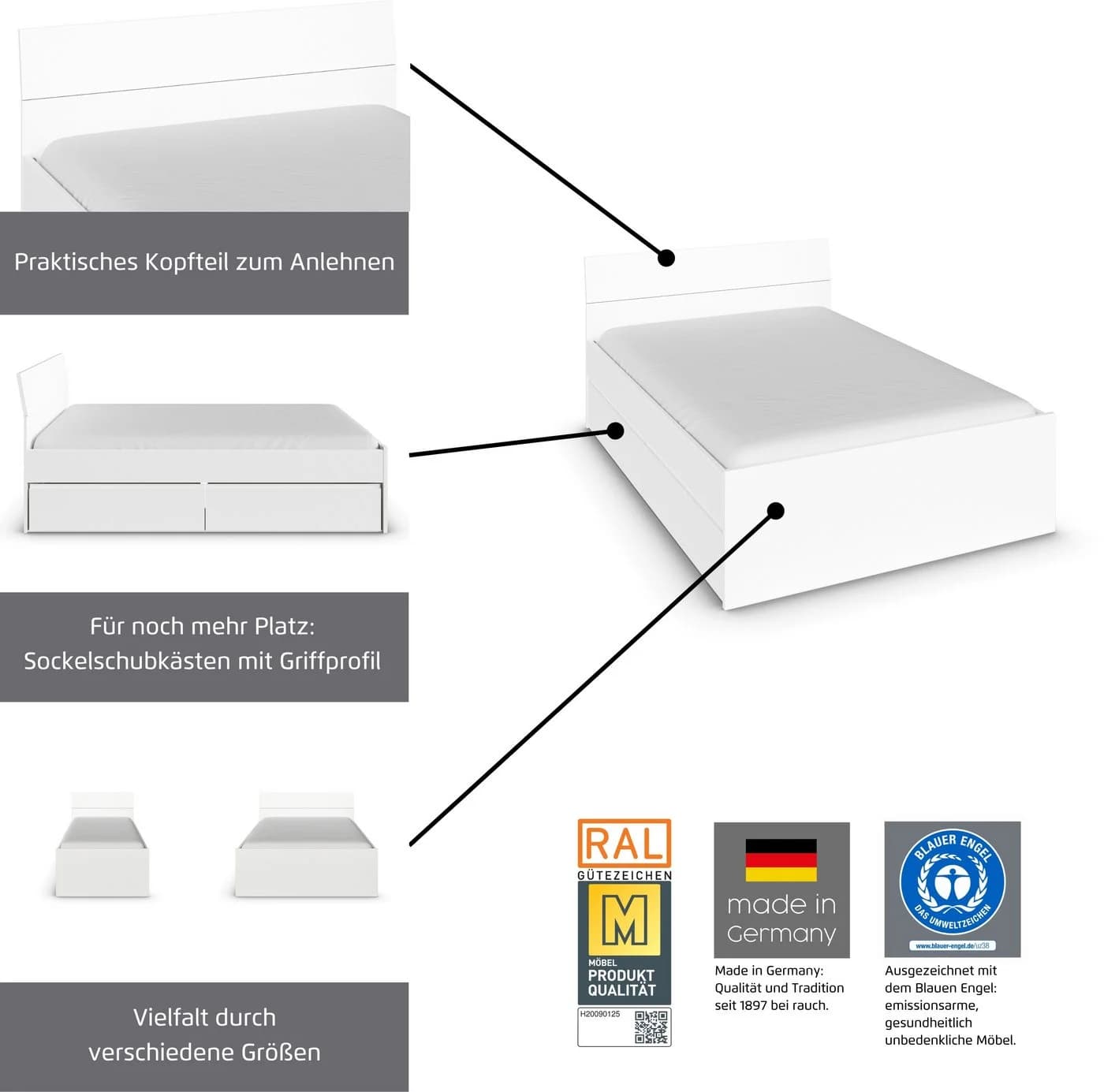 Stauraumbett RAUCH Doppelbett Graumetallic Eiche Artisan - Bild 5