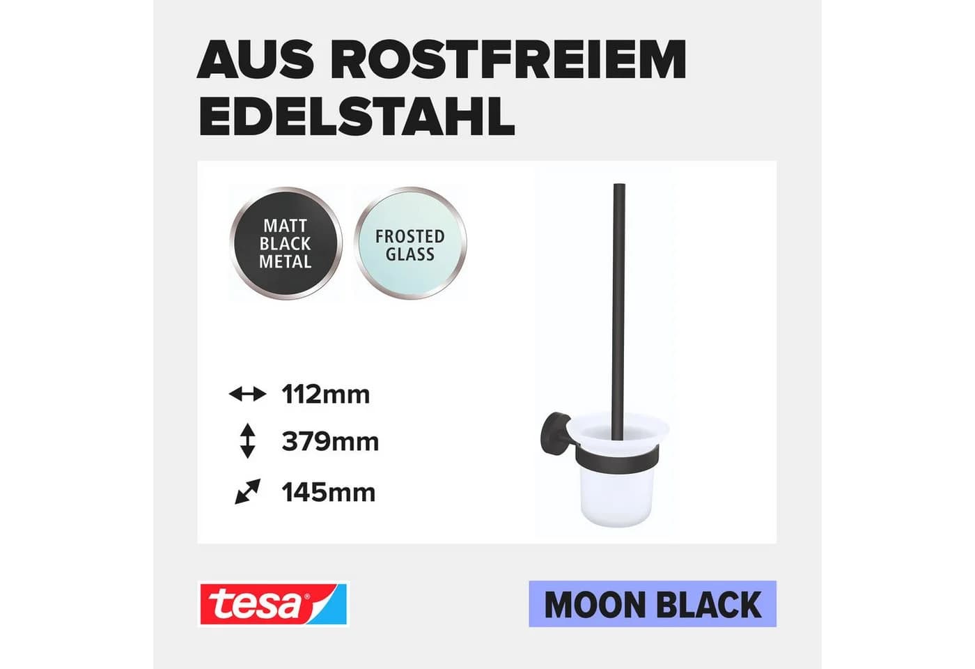 tesa WC-Garnitur MOON Toilettenbürstenhalter Schwarz Selbstklebend - Bild 3