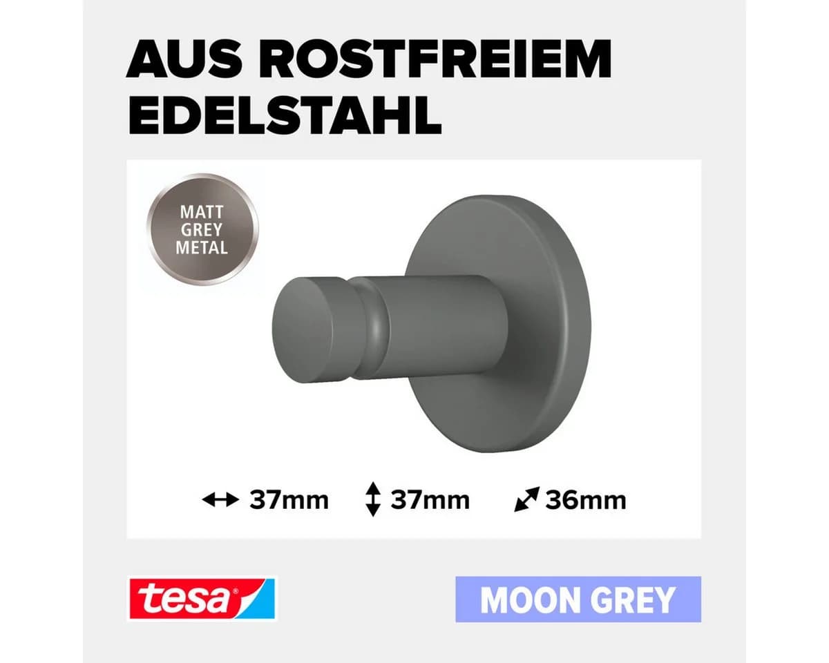 tesa Klebehaken MOON Handtuchhaken, Badezimmer, grau
