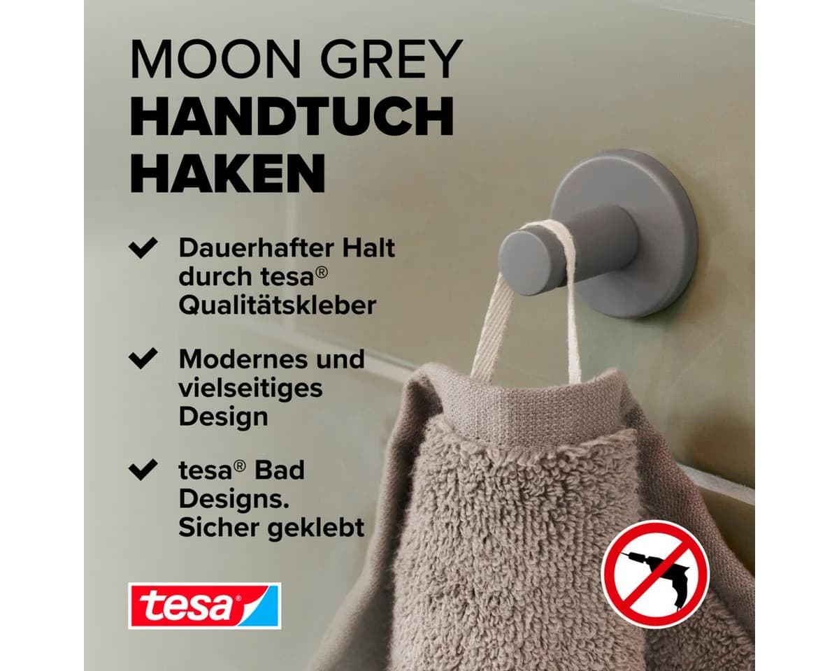 tesa Klebehaken MOON Handtuchhaken, Badezimmer, grau - Bild 4