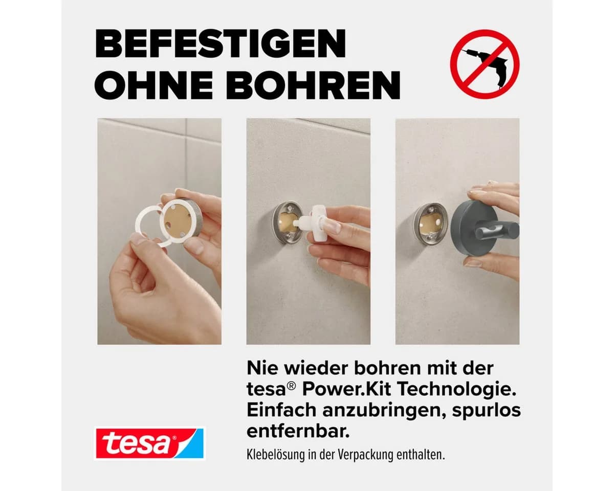 tesa Klebehaken MOON Handtuchhaken, Badezimmer, grau - Bild 5
