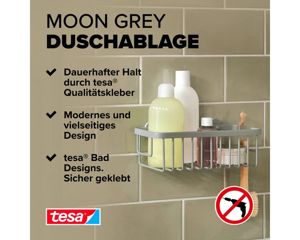 Tesa Duschregal Moon Duschkorb Selbstklebend Matt Grau - Bild 4