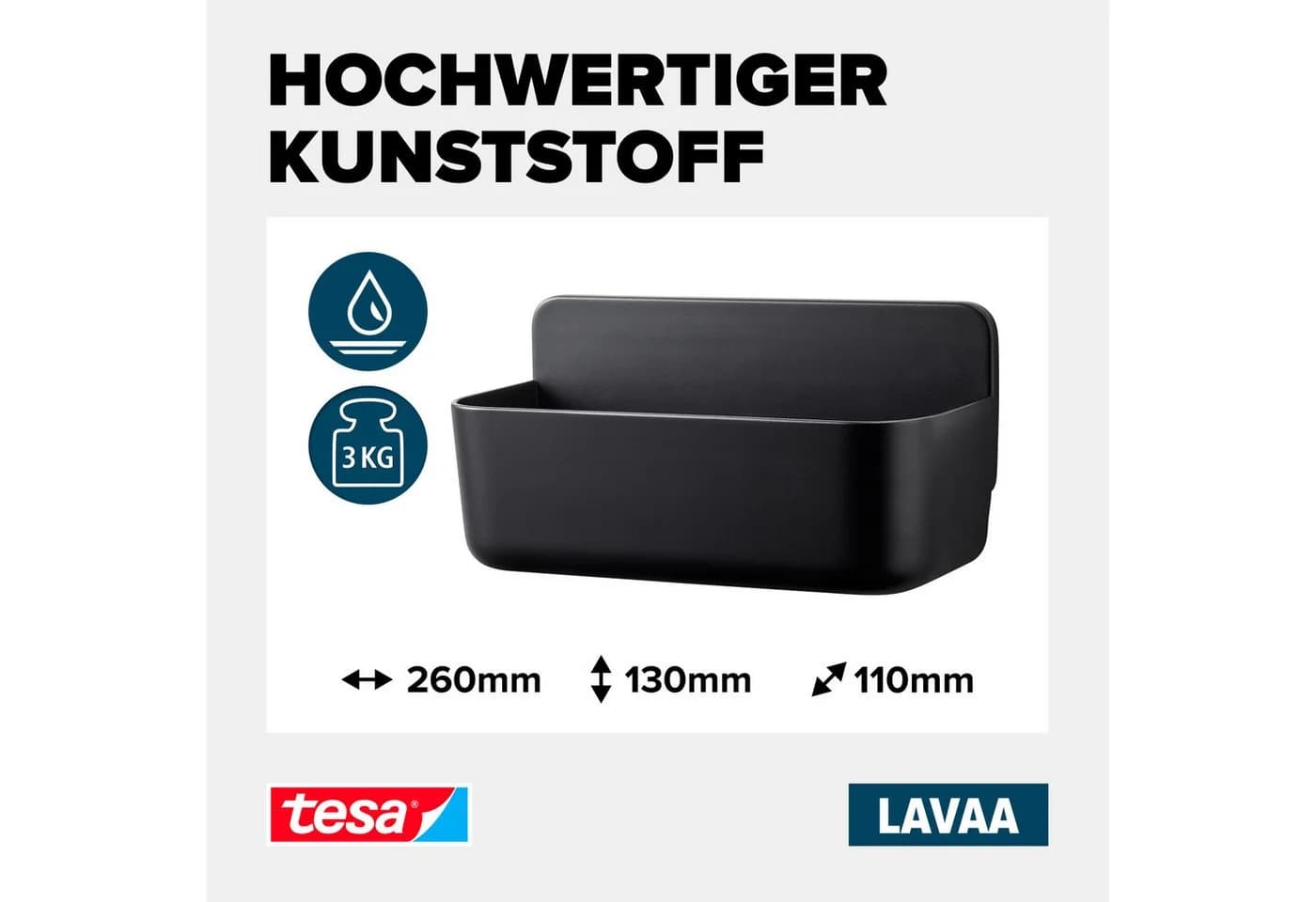 tesa Duschablage LAVAA Duschkorb Mattschwarz ohne Bohren