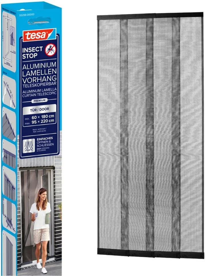tesa Insektenschutz-Tür Aluminium Lamellen Vorhang Premium Schwarz Silber - Bild 2