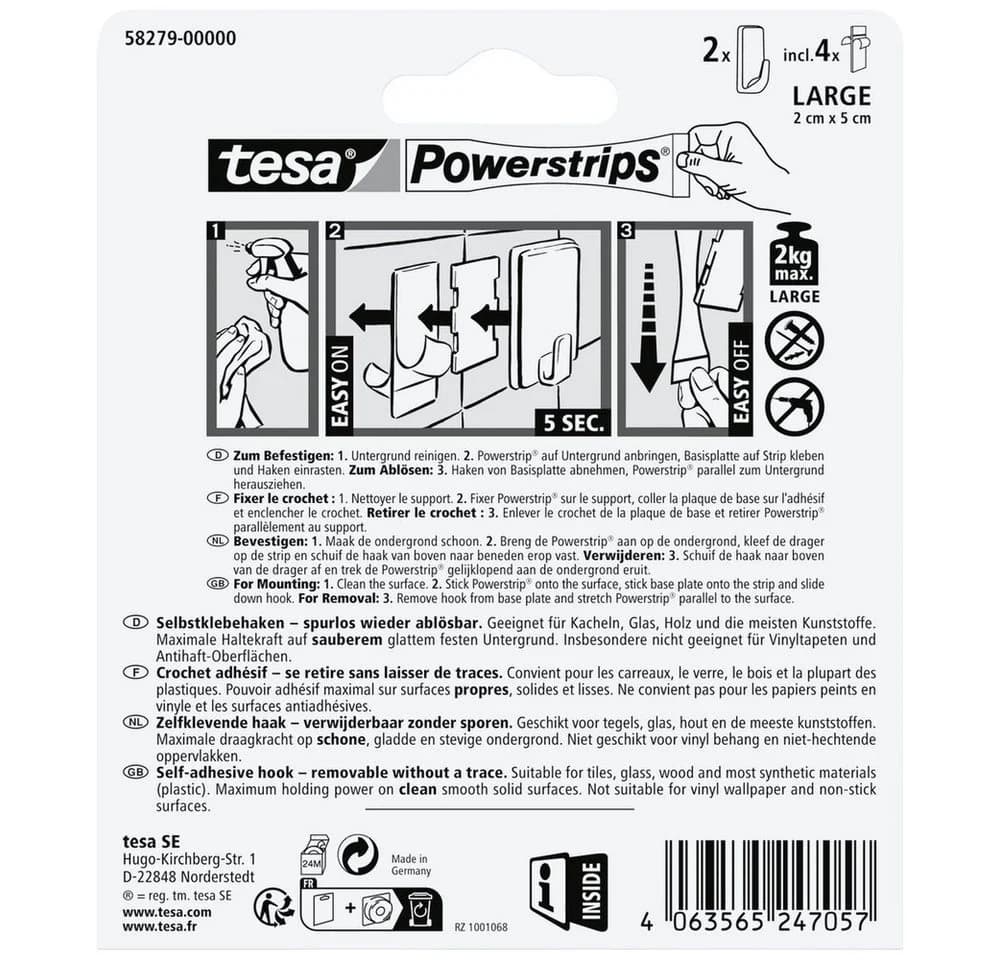 tesa Black Hooks L Klebehaken Schwarz 2er-Set mit Powerstrips - Bild 4