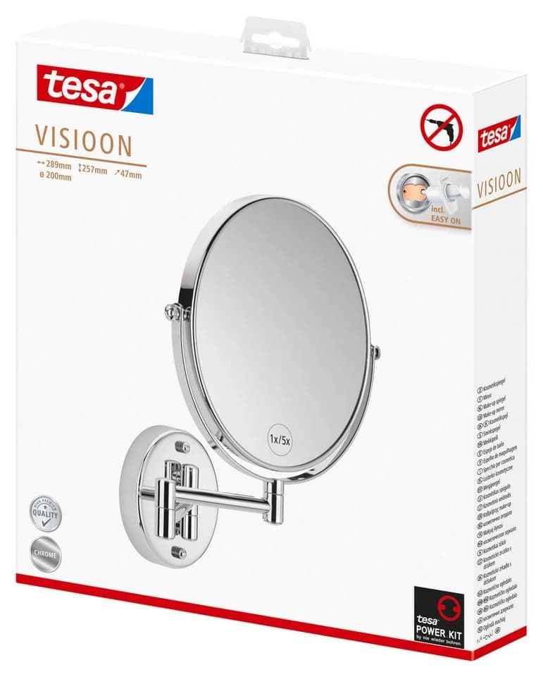 tesa Schminkspiegel Visioon Silber 5-fach Vergrößerung Selbstklebend