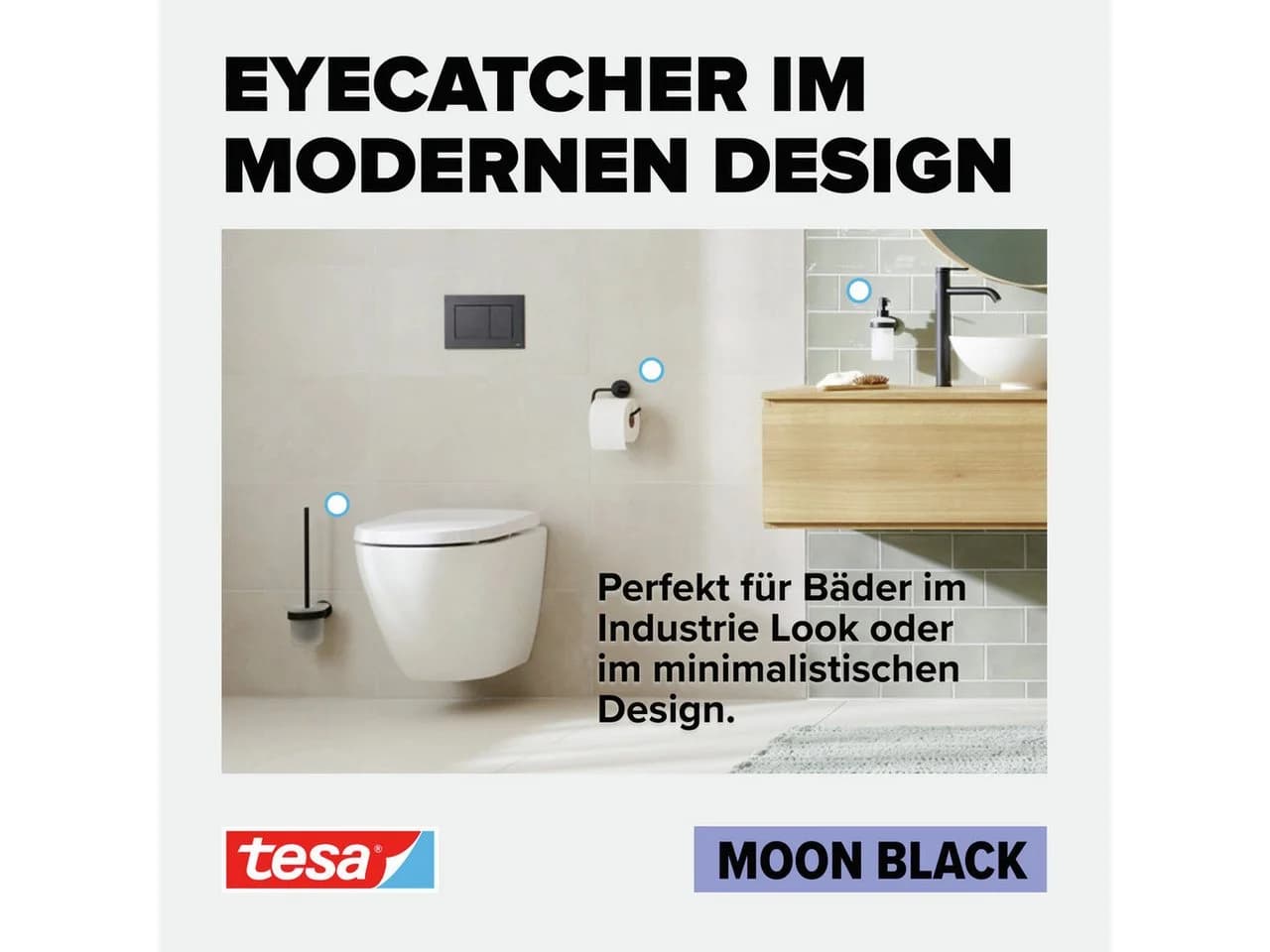 tesa Toilettenpapierhalter MOON BLACK mit Klebelösung - Bild 4