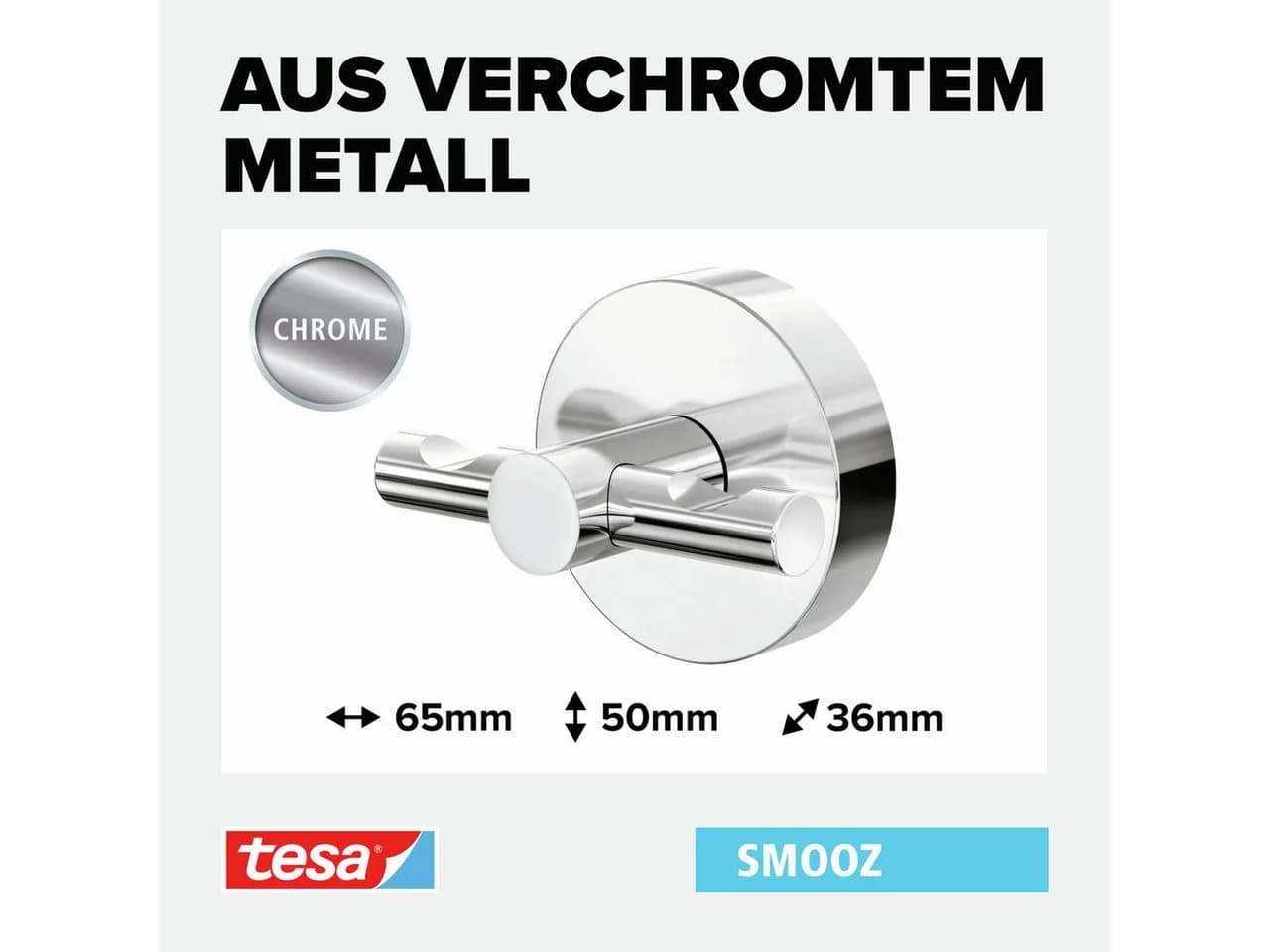Tesa Handtuchhalter 1 x SMOOZ Edelstahlhaken Chrom Silber Glänzend - Bild 3