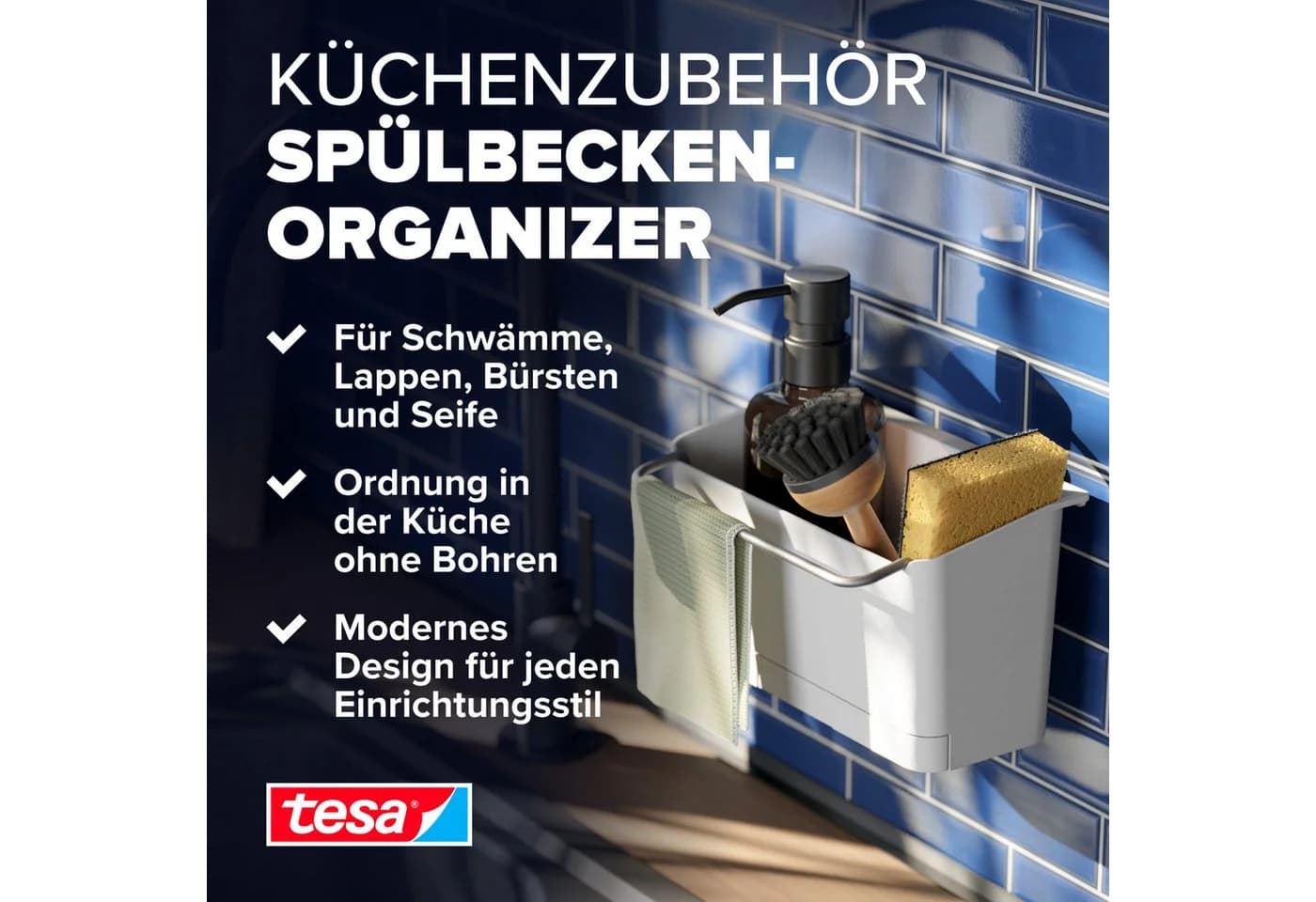 tesa Küchenorganizer-Set Spülbecken Organizer selbstklebende Halterung