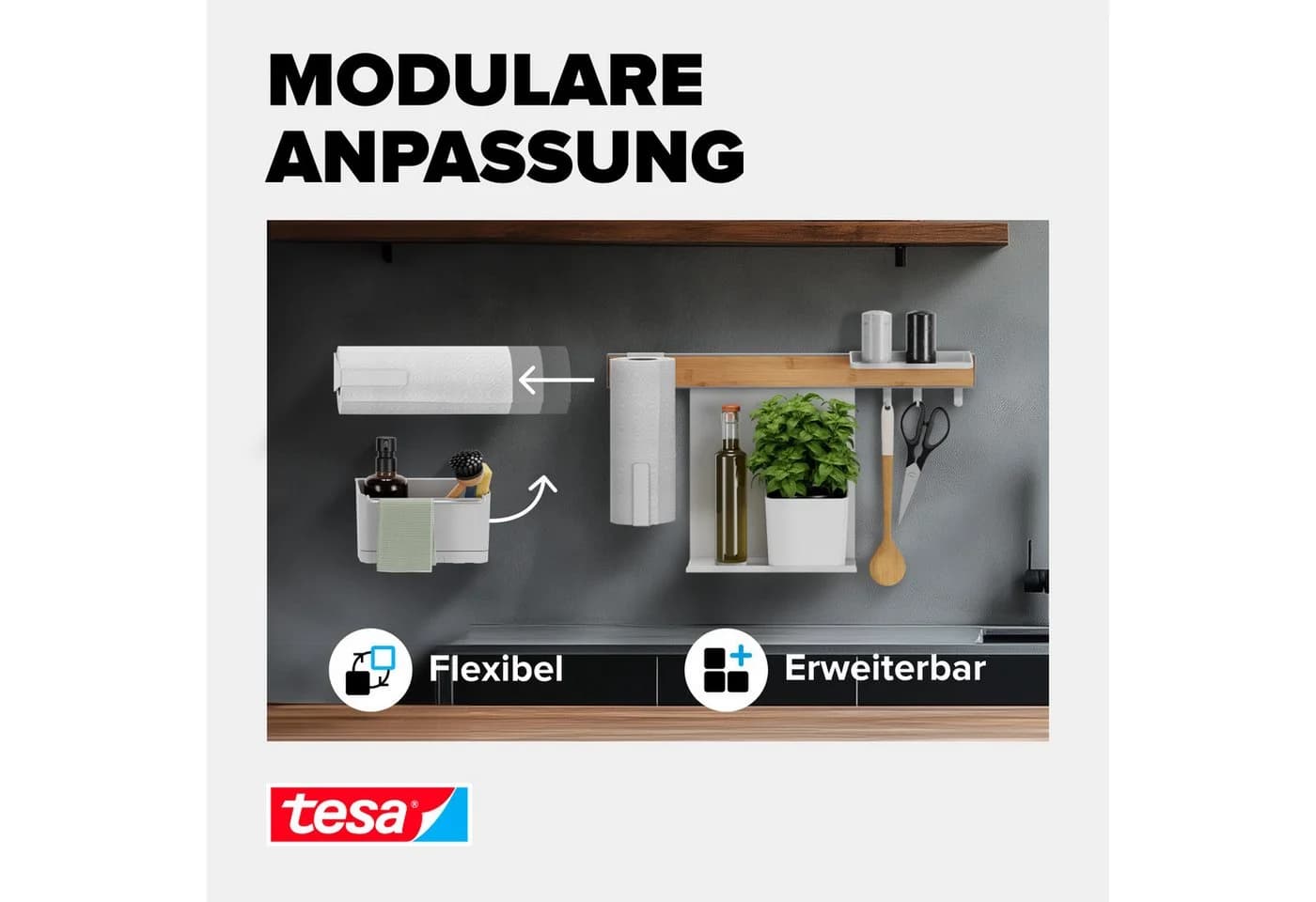 tesa Küchenorganizer-Set Spülbecken Organizer selbstklebende Halterung - Bild 3