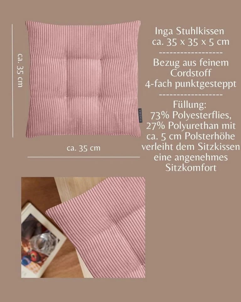 Magma Heimtex Stuhlkissen 2er Set Inga Rosa Cordstoff - Bild 4