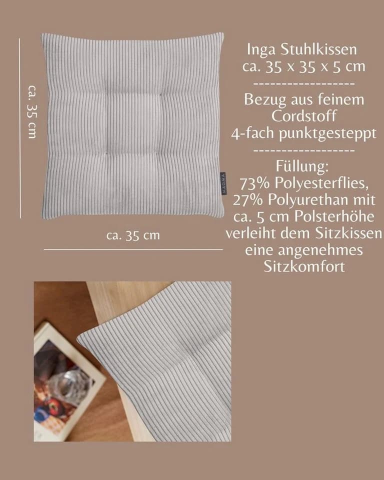 Magma Heimtex Stuhlkissen 4er Set Inga Grau Cordstoff - Bild 4