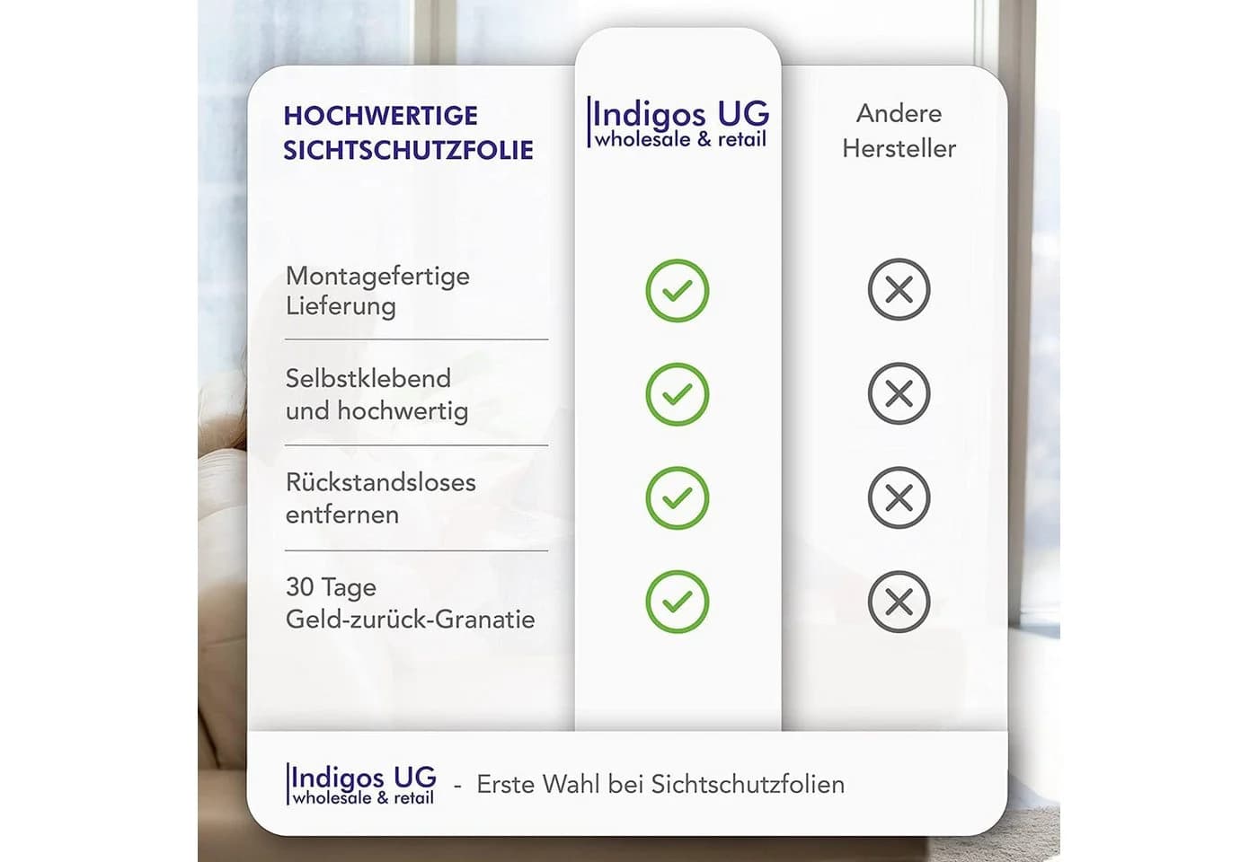INDIGOS UG Fensterfolie StreifenSicht Blickdicht mit UV-Schutz - Bild 4