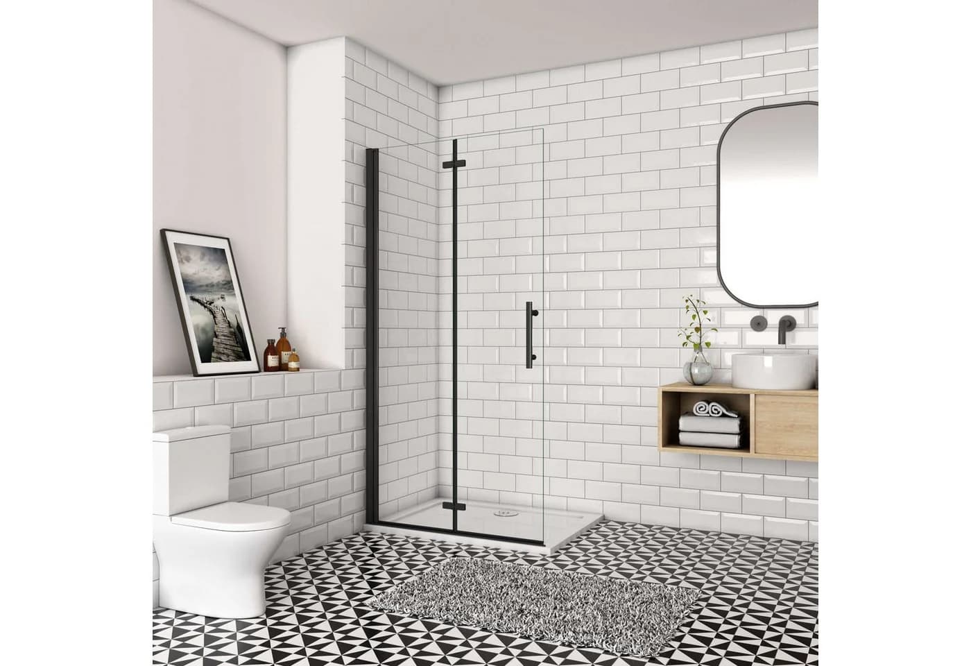 Aica Sanitär Walk-in-Dusche Schwarz 195cm ESG Glas - Bild 2