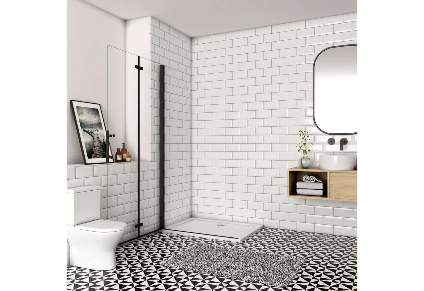 Aica Sanitär Walk-in-Dusche Schwarz 195cm ESG Glas - Bild 3
